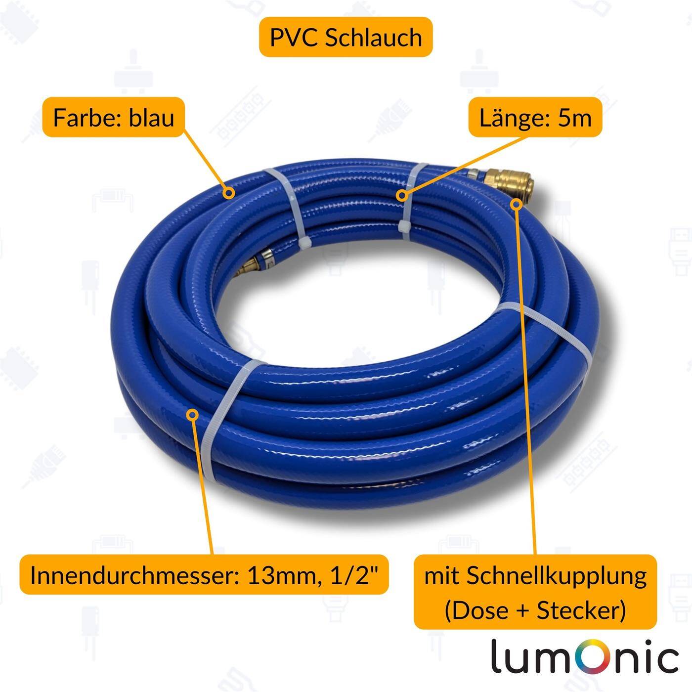 5m Compressed air hose with quick coupling 13mm PVC Compressed air extension Can ready-made Flexible, abrasion-resistant and fabric-reinforced