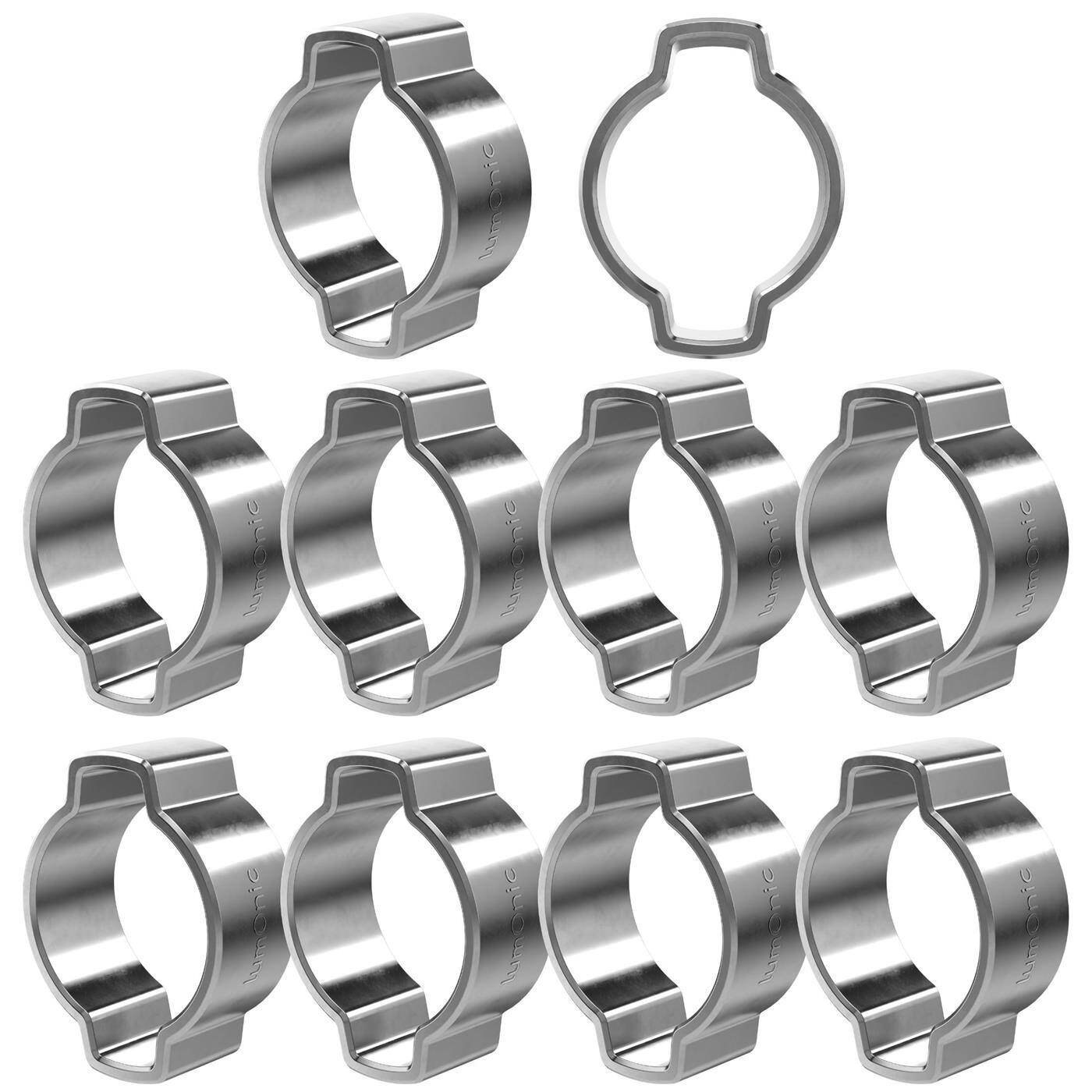 10x 2-Ohr-Schelle 11-13mm V2A Edelstahl Zweiohrschelle Schlauchschelle für Druckluft, Rohrsysteme, Garten, KFZ