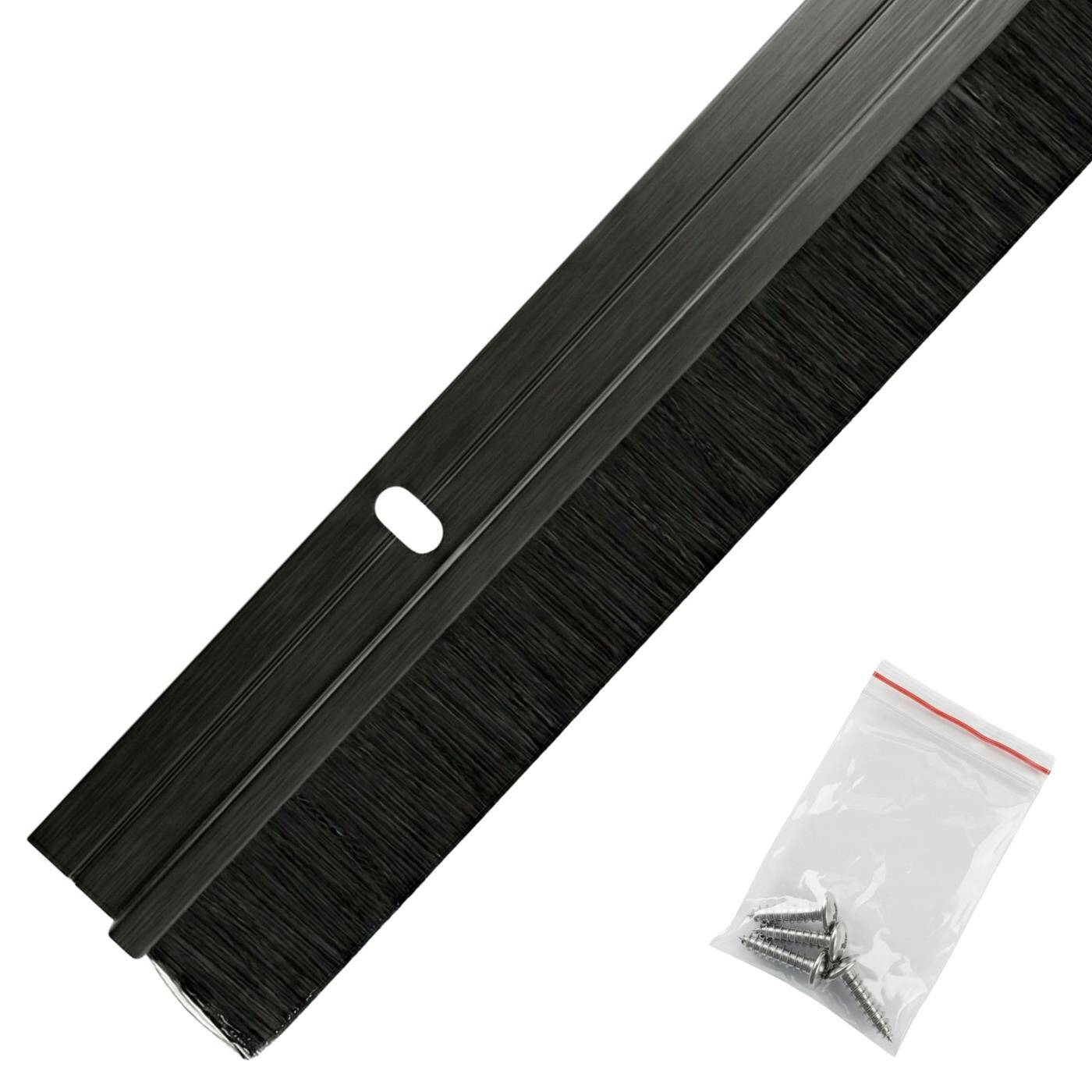 Lumonic 1m Brush seal 20mm | Aluminum profile black | Saves heating costs | Screwable + Can be cut to size | Door bottom seal as draught excluder, cold protection, insect protection for doors