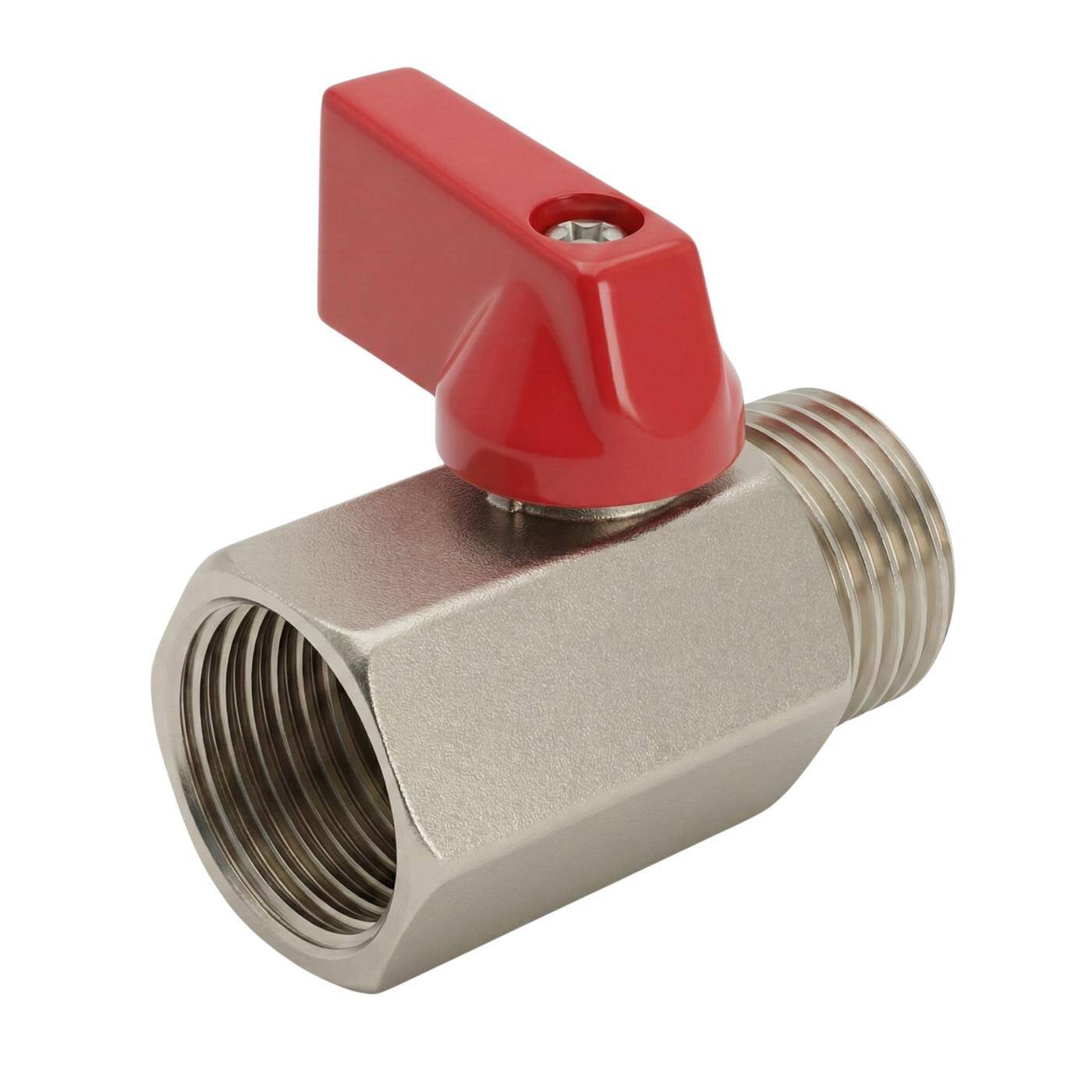 Kugelhahn sechskant mit Knebelgriff 3/4 Zoll Innengewinde + Außengewinde verchromtes Messing Absperrhahn für Druckluft Werkstatt