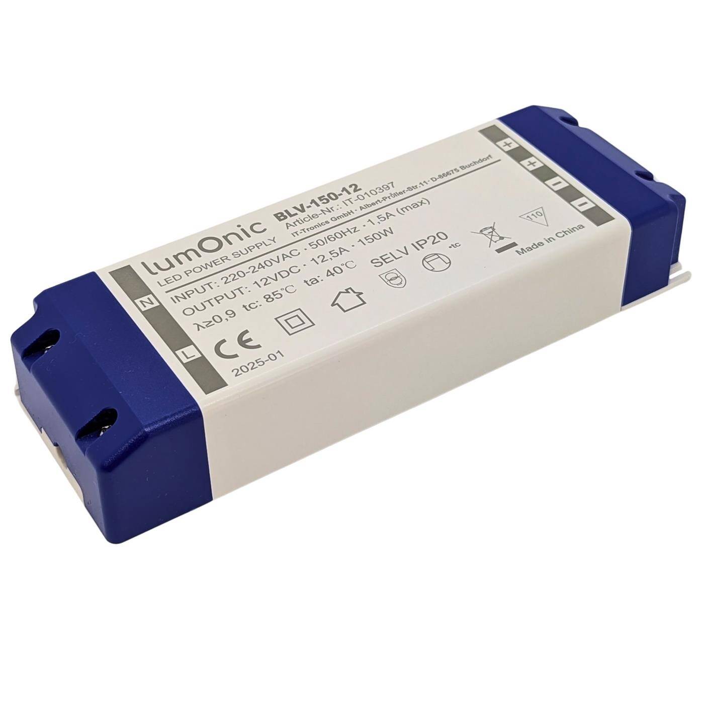 Lumonic I LED transformer BLV-150-12 I 12V 150W I Input 220-230VAC I flicker-free I Overload protection I LED power supply unit I for LED lighting