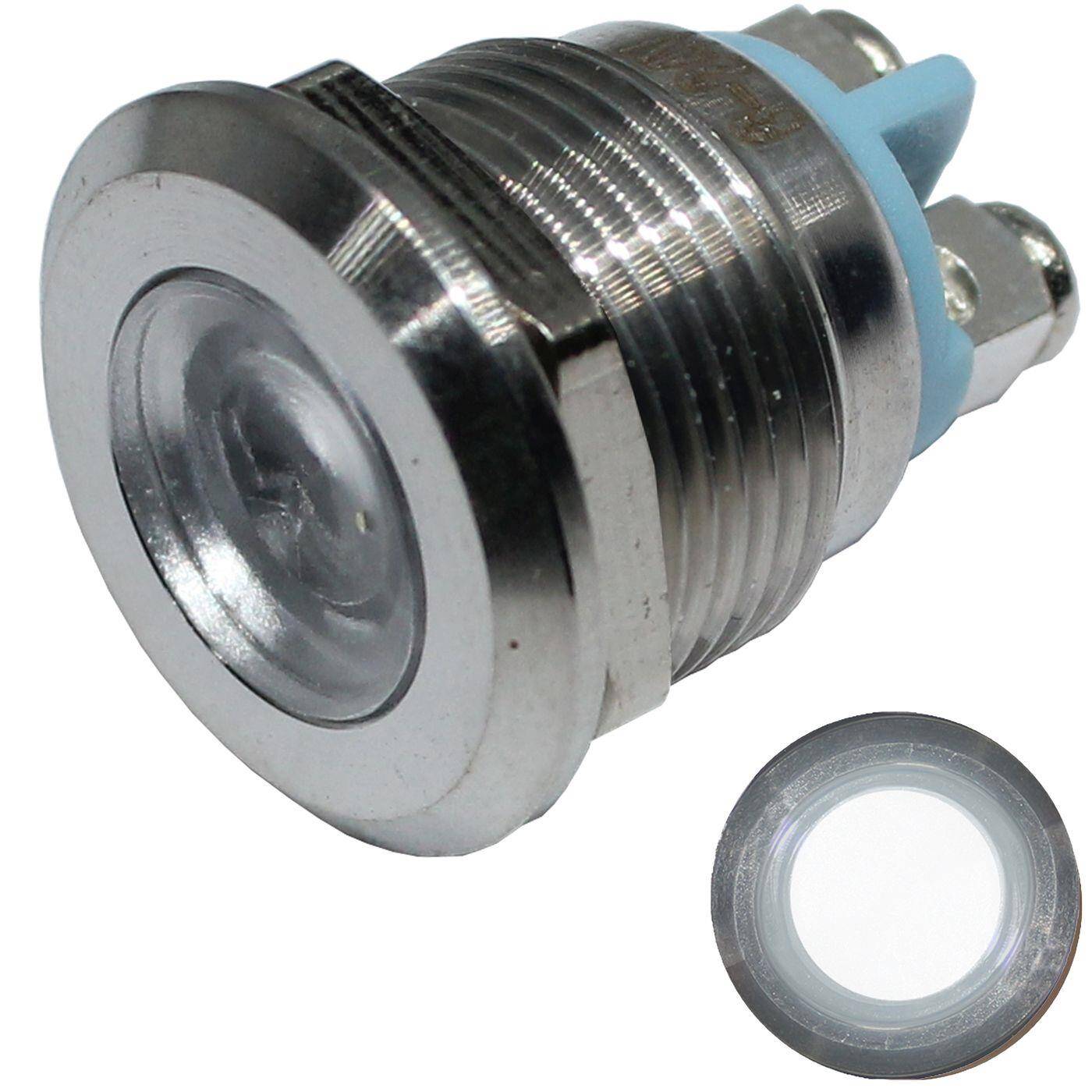 Edelstahl Kontrollleuchte V2A Signalleuchte Ø19mm LED Kalt Weiß IP67 Schraubanschluss Ø22x28mm -25...+70°C
