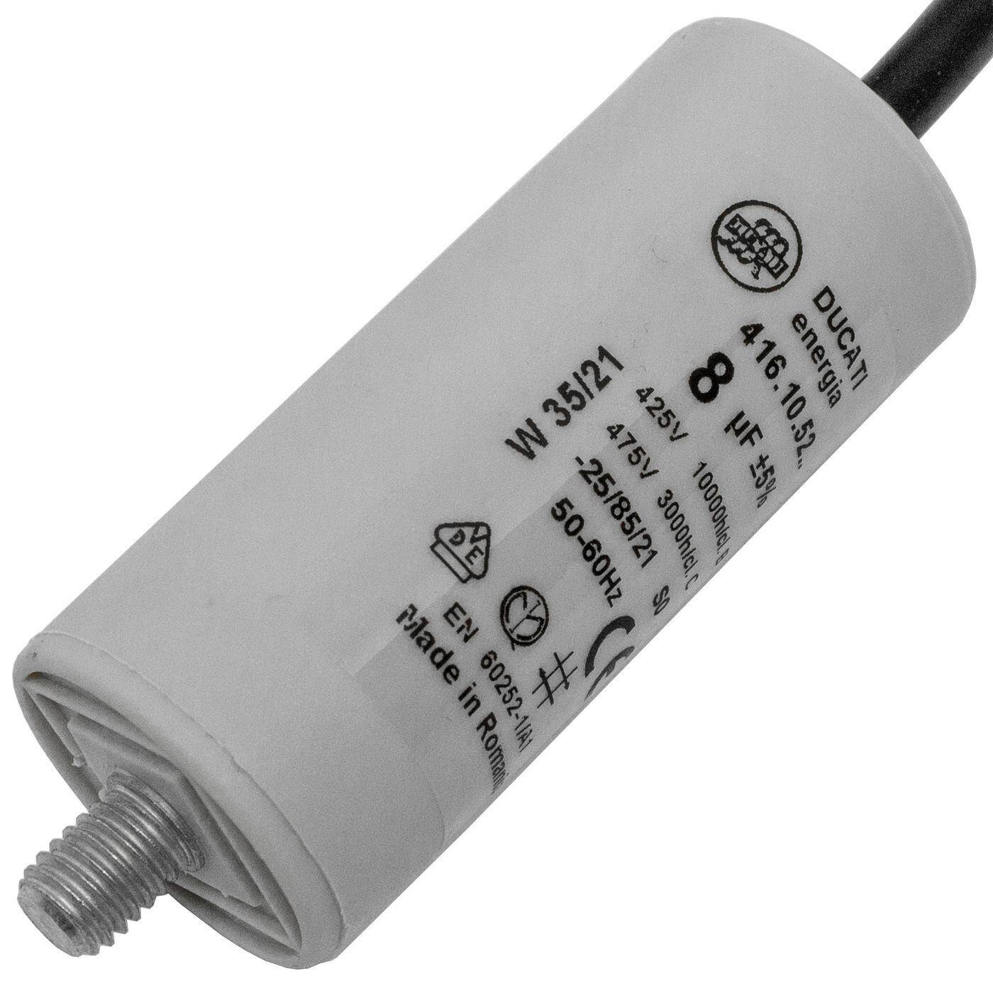 Lumonic Starting capacitor 416.10.52 B Cable | Motor capacitor 8µF 400V 30x70mm | Capacitor with insulated plastic housing 8uF