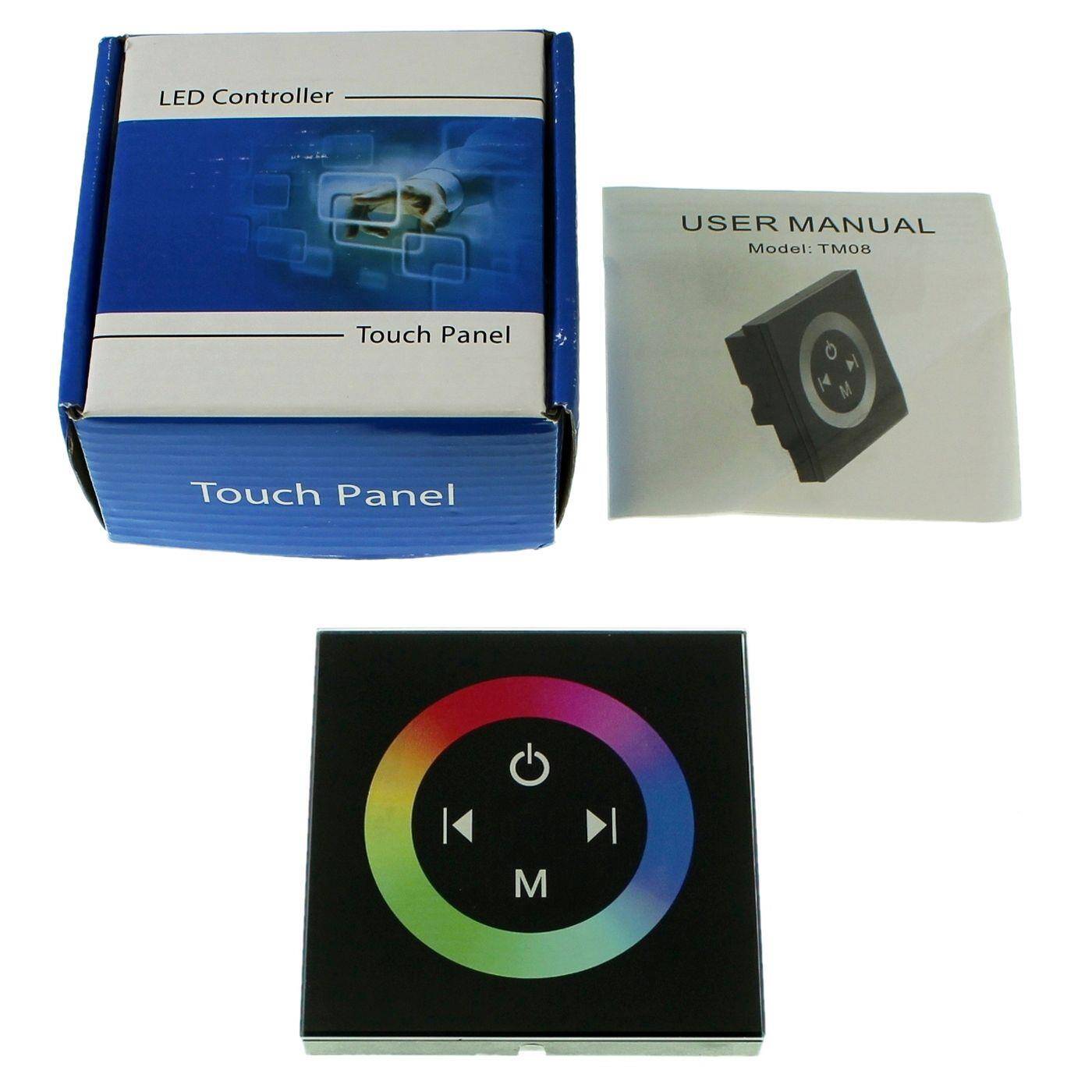 RGB LED Touch Panel Controller schwarz TM08 12...24V 288W Glas Design Optik RGB; 4-Pin