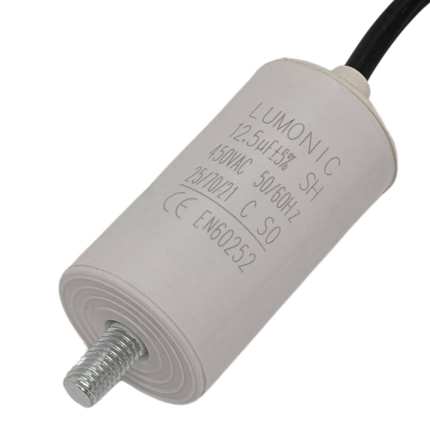 Anlaufkondensator mit Kabel 25cm 12,5µF 450V 34x65mm 12,5uF Motorkondensator mit Kunststoffgehäuse