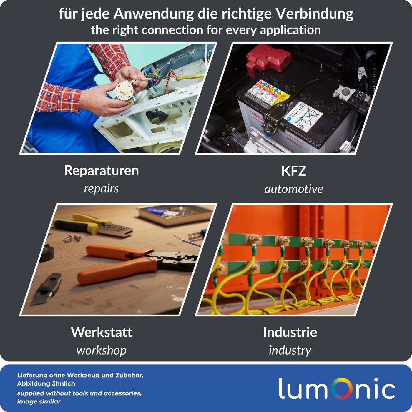 Lumonic 25x Ringkabelschuh 4,0-6,0mm² teilisoliert | M8 | Kupfer verzinnt | sichere Kabelverbindung ohne Löten | Set, Crimp-Kabelschuh, Quetschverbinder, Ringöse | KFZ, Maschinenbau, Wohnmobil, Batterie