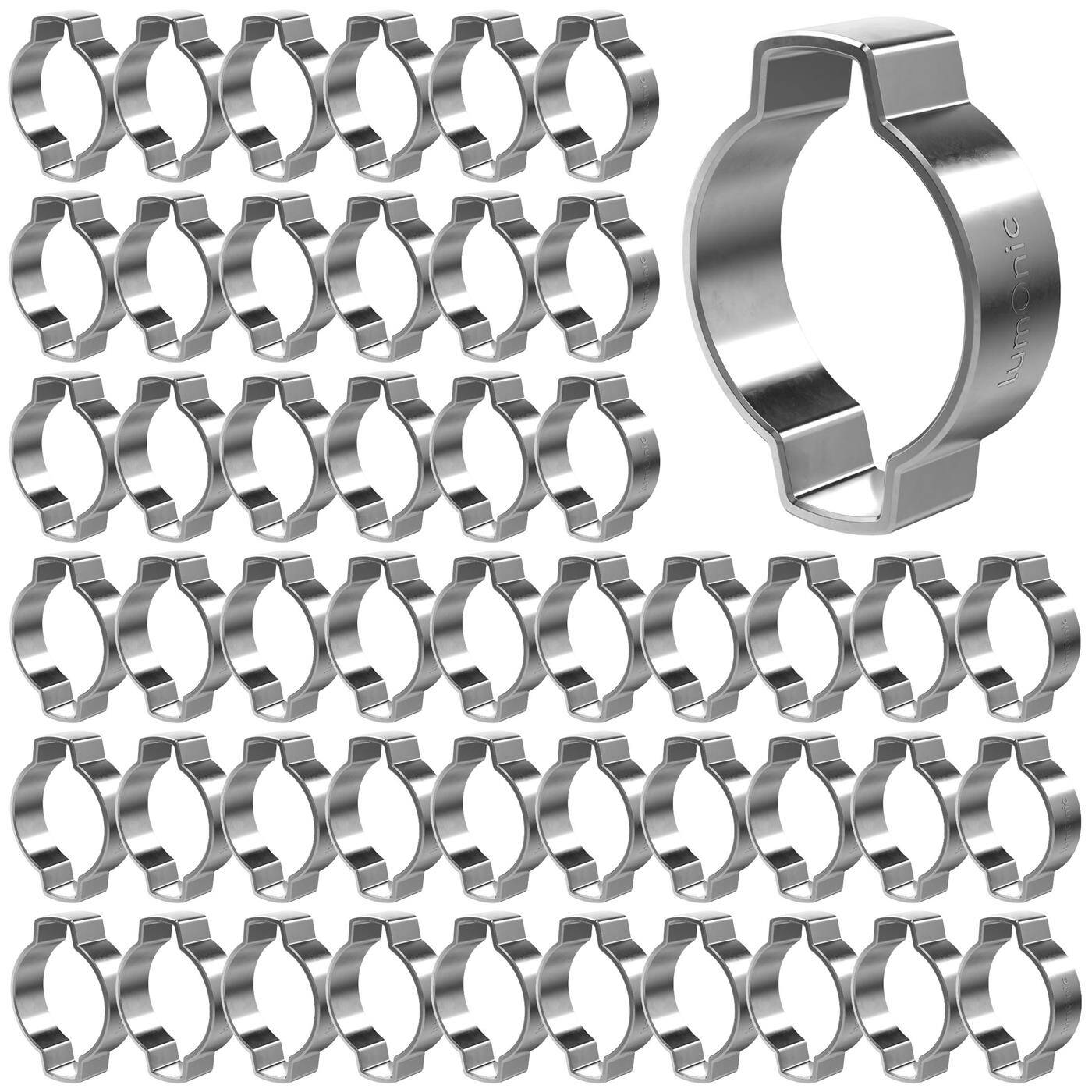 50x 2-Ohr-Schelle 20-23mm V2A Edelstahl Zweiohrschelle Schlauchschelle für Druckluft, Rohrsysteme, Garten, KFZ