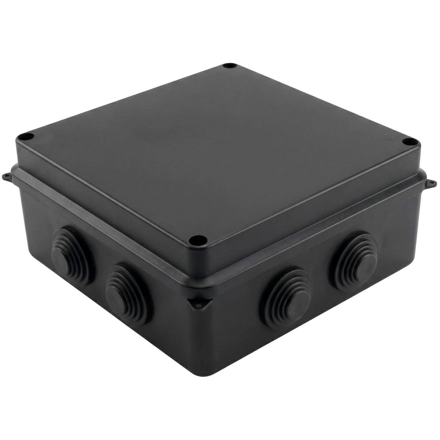 Lumonic Surface-mounted junction box IP65 black | 150x150x70mm, 8 cable entries | Screwed lid | High-quality PVC | Interior, cellar, garage, garden area