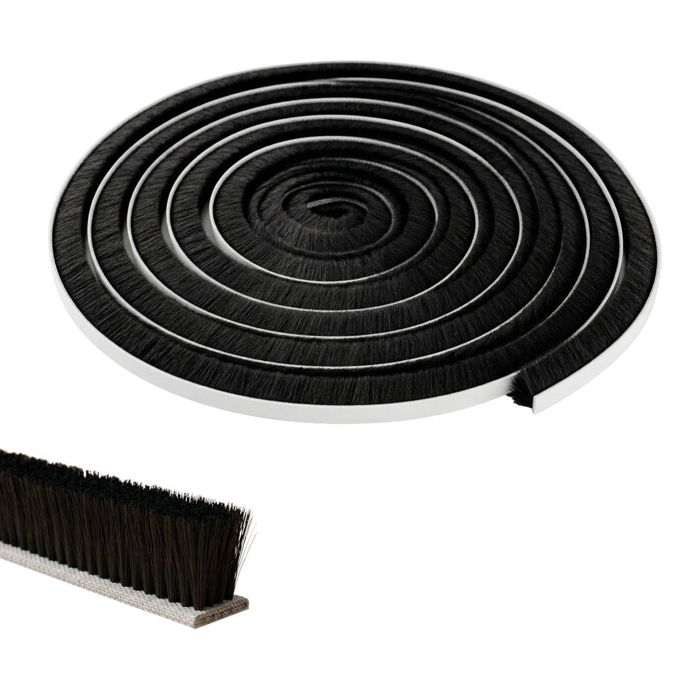 5m Brush seal black 12mm Self-adhesive + Can be cut to size Draught excluder Cold protection Insect screen for windows Doors Cupboard