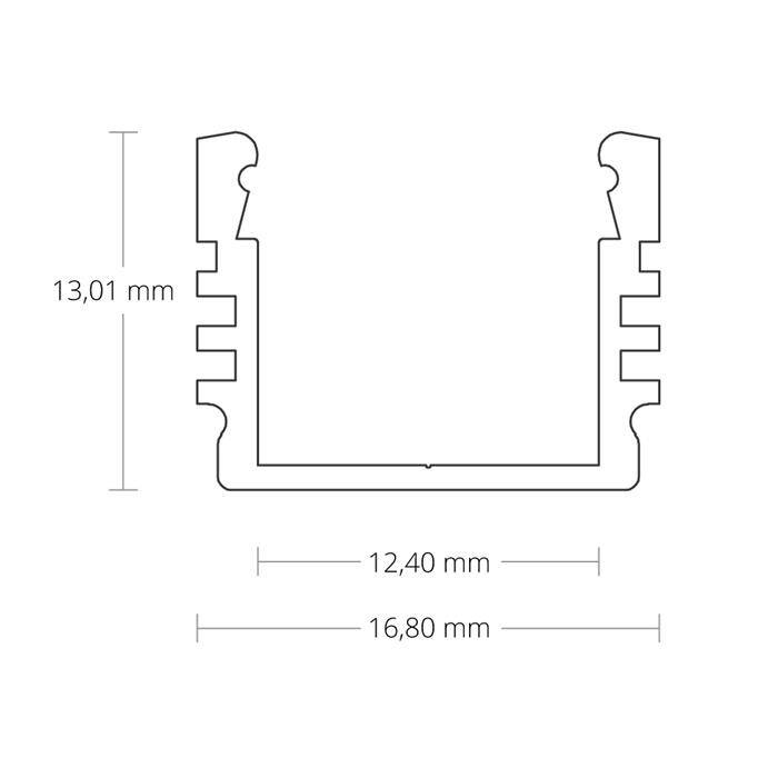 1m LED Profil PL2 Schwarz 16,8x13mm Aluminium Aufbauprofil für 12mm LED Streifen