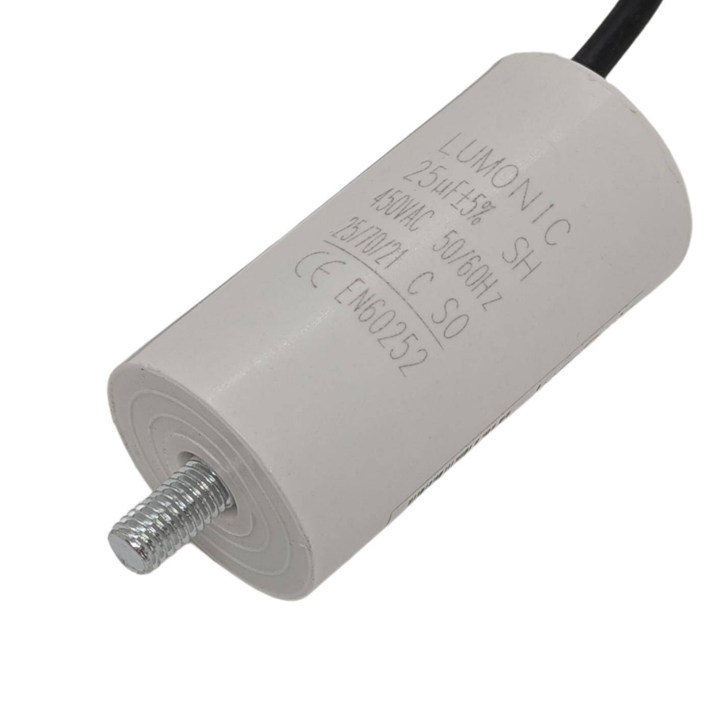 Anlaufkondensator 25µF 450V mit Kabel 25cm 38x75mm 25uF Motorkondensator mit Kunststoffgehäuse Anlaufkondensator 25µF 450V mit Kabel 25cm 38x75mm 25uF Motorkondensator mit Kunststoffgehäuse