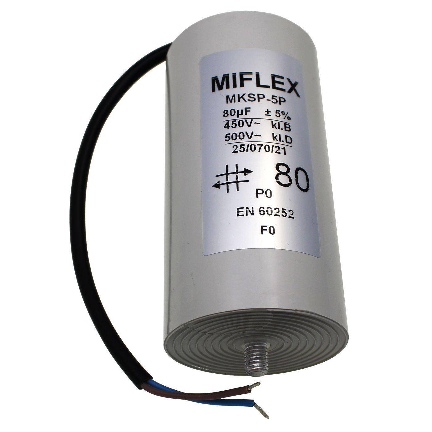 Anlaufkondensator Motorkondensator 80µF 450V 60x119mm Kabel 25cm Miflex 80uF