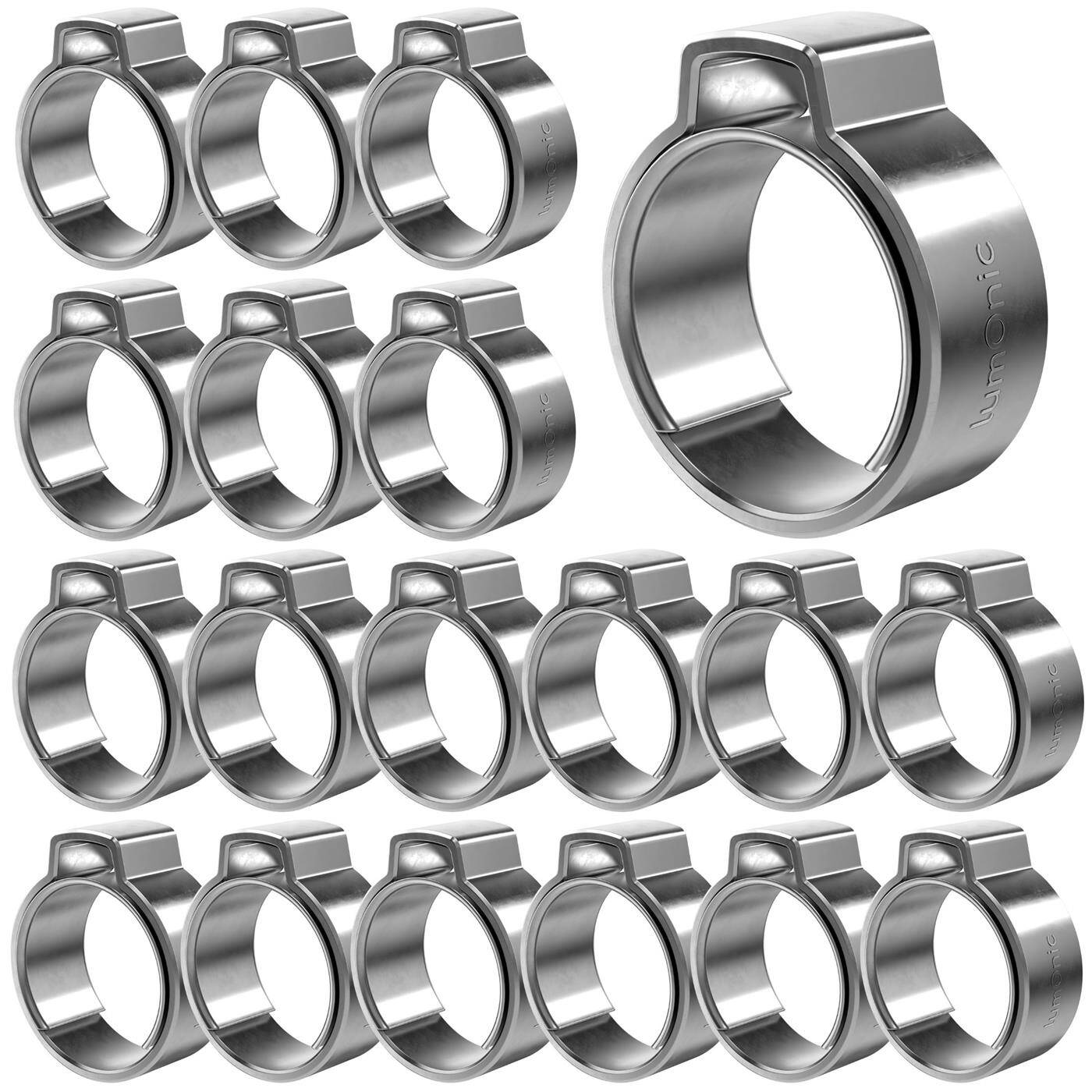 20x 1-ear clip 12,3-14,8mm V2A Stainless steel Single ear clip Hose clamp for Compressed air, Pipe systems, Garden, CAR