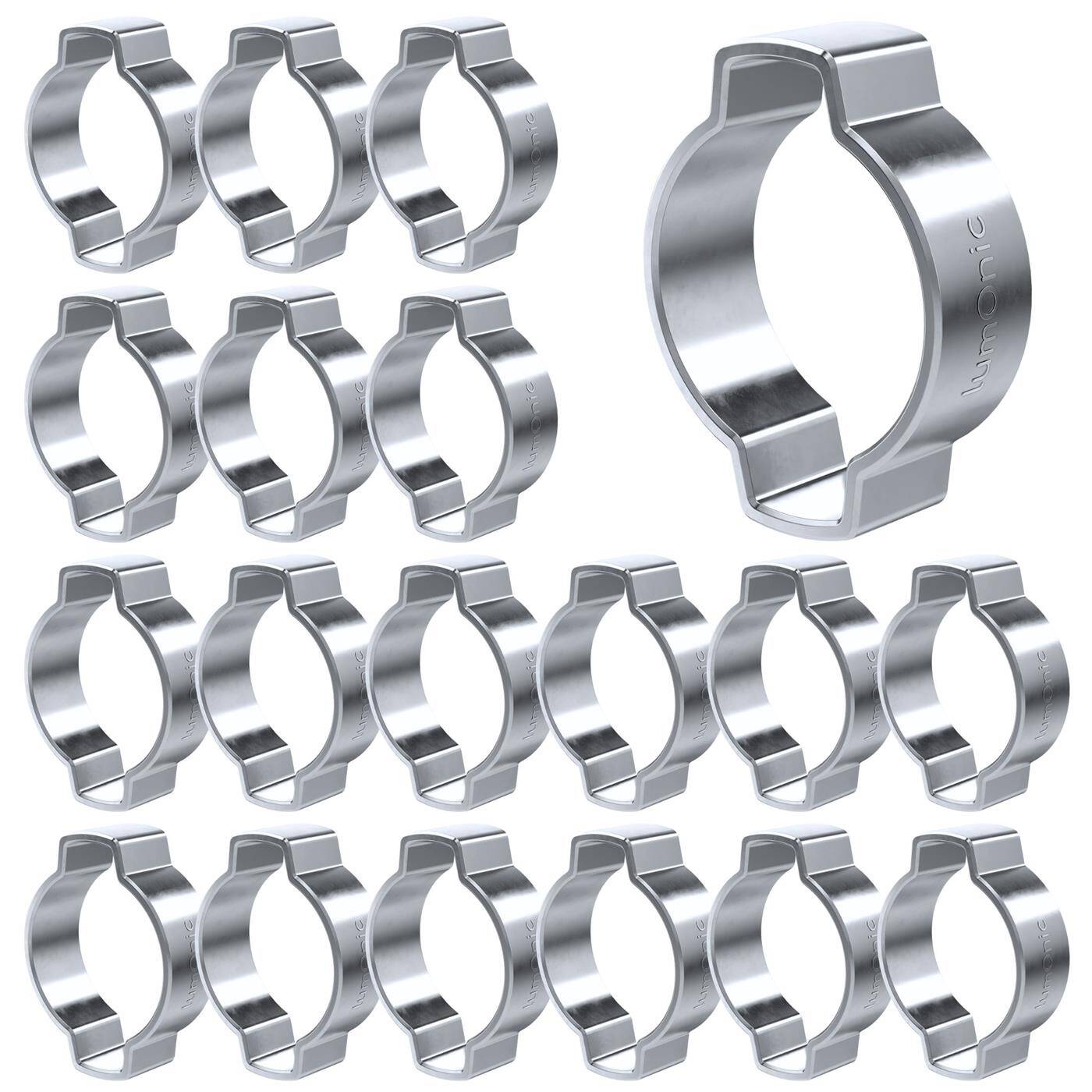 Lumonic I 20x 2-ear clip 15-18mm I Steel Galvanised I Two-ear clamp I Hose clamp I for Compressed air, Pipe systems, Garden, CAR