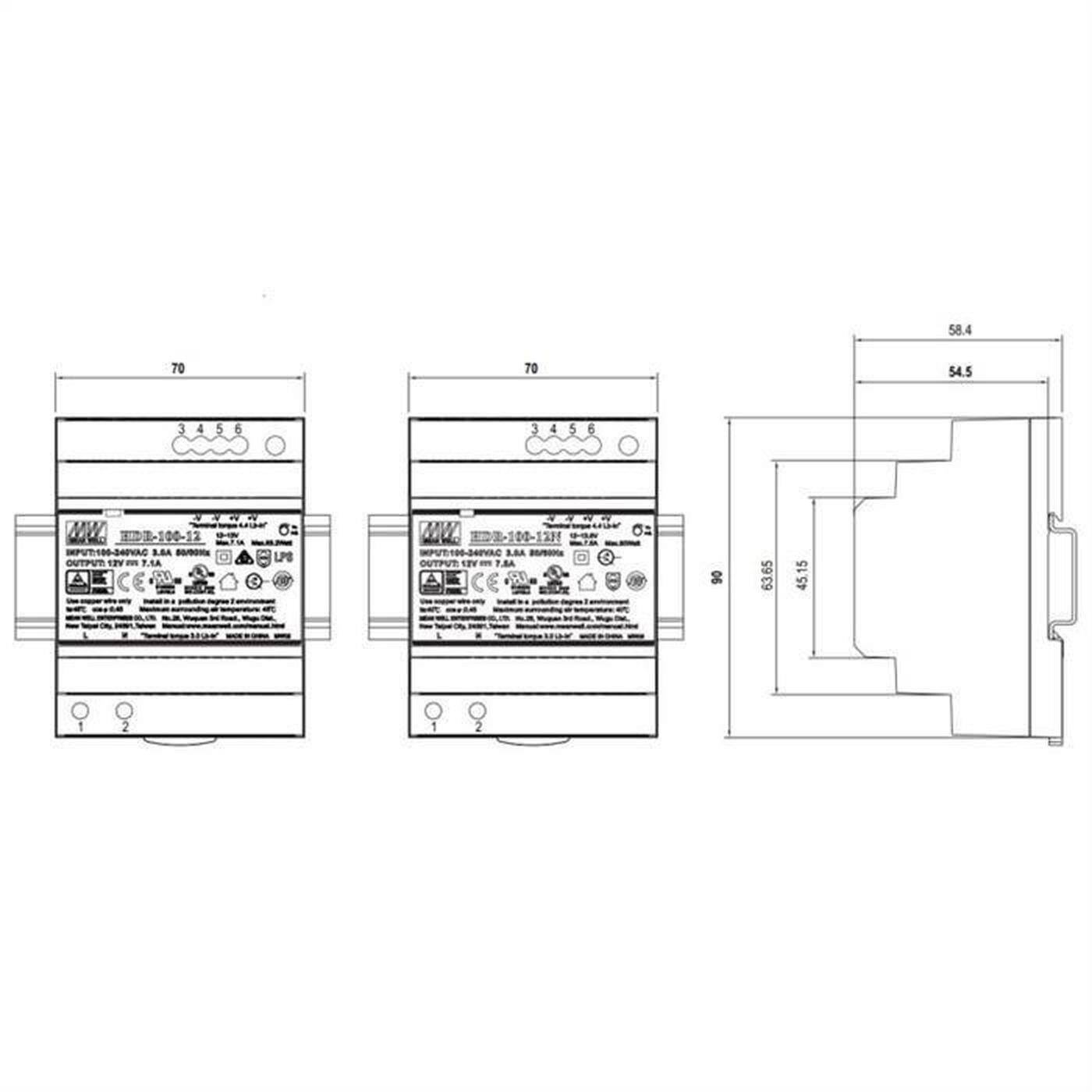 HDR-100-15 92W 15V 6,13A Din Rail power supply