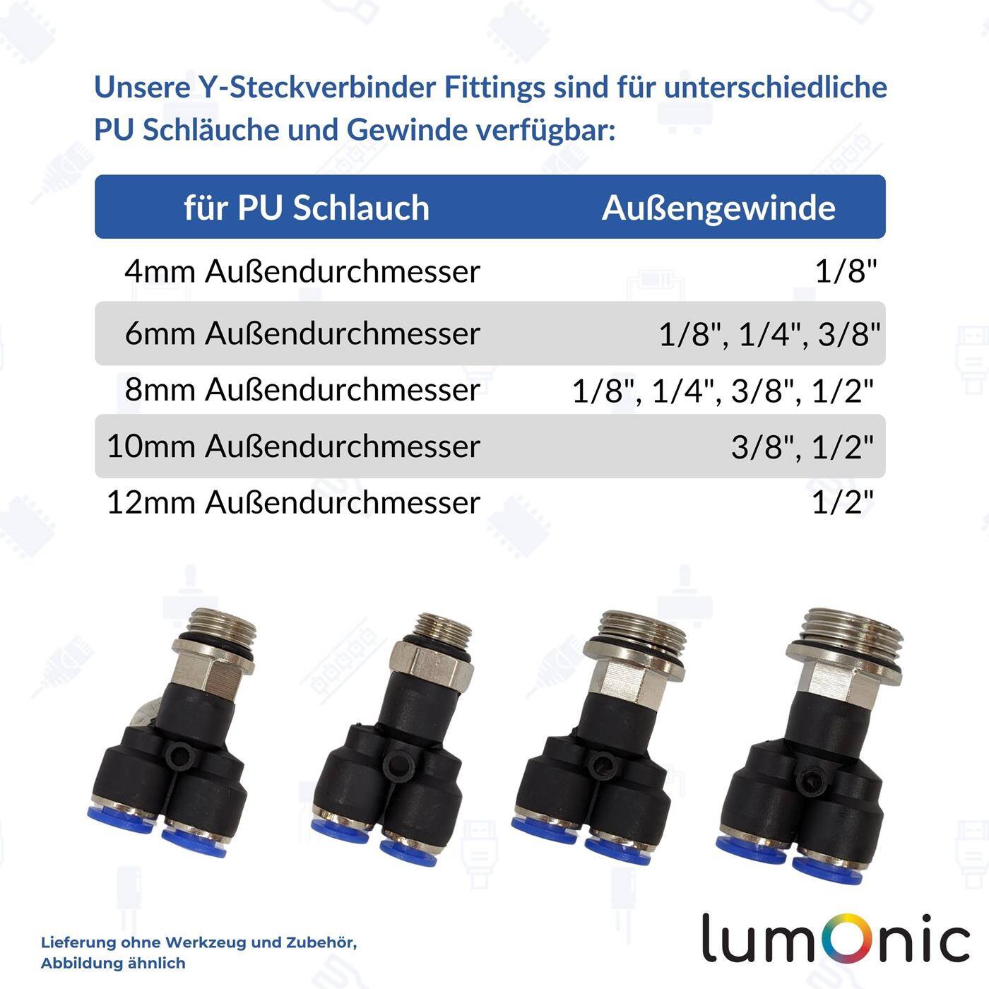 PU hose Y-connector fitting with external thread 10mm*1/2inch Y-piece Push-in Pneumatic plug connector Y-distributor Compressed air PU hose Y-connector fitting with external thread 10mm*1/2inch Y-piece Push-in Pneumatic plug connector Y-distributor Compressed air