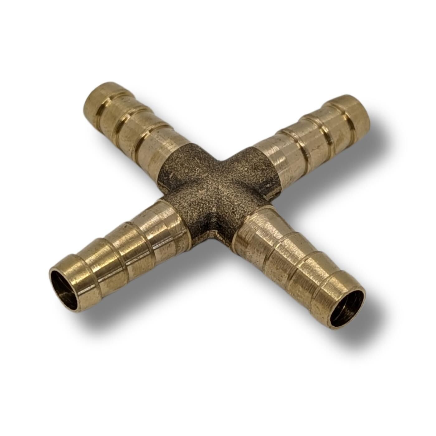 X-Schlauchverbinder für 6mm (1/4") Schlauch aus Messing Kreuz-Verbinder X-Stück mit Dornenprofil Druckluft & Wasser für Werkstätten, Betriebe und Heimwerker