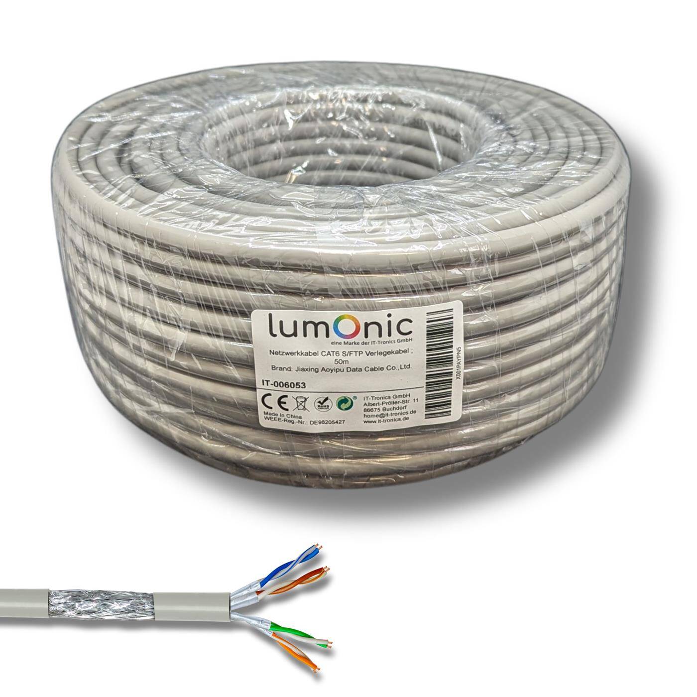 50m Netzwerkkabel Verlegekabel CAT6 S/FTP PIMF Ethernet Kabel LAN Kabel CAT.6