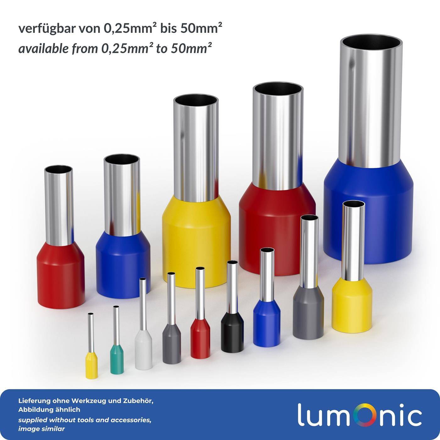 Lumonic 100 x 0,34mm² Aderendhülsen isoliert türkis I Die Länge beträgt 6mm, der Durchmesser des Kunstoffkragen 2mm I Verzinnt zum Schutz gegen Korrosion