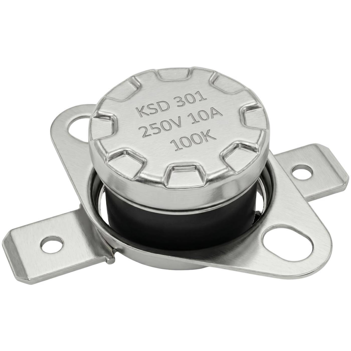 Lumonic KSD301 Temperaturschalter rund | 100°C ± 5°C | Schließer NO | max. 250V AC/10A | Flachstecker | Ø15×12mm | Thermoschalter, Bimetall | Kaffeemaschinen, Bügeleisen, Backöfen, Heizungen