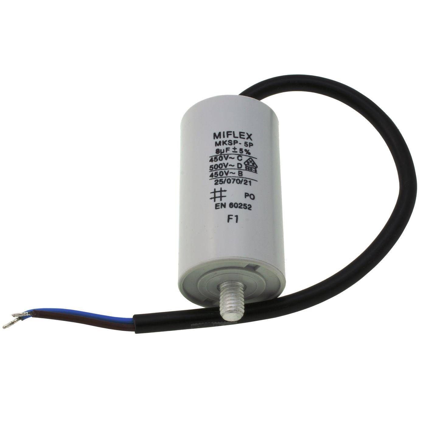 Anlaufkondensator Motorkondensator 8µF 450V 35x65mm Kabel 25cm Miflex 8uF
