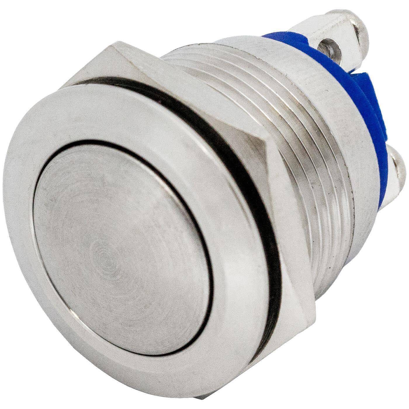 Lumonic Edelstahl Drucktaster flach 16mm Durchmesser Button I Maße: Schraubanschluss 250V 3A I Vandalismussicher nach dem IP65 Standard