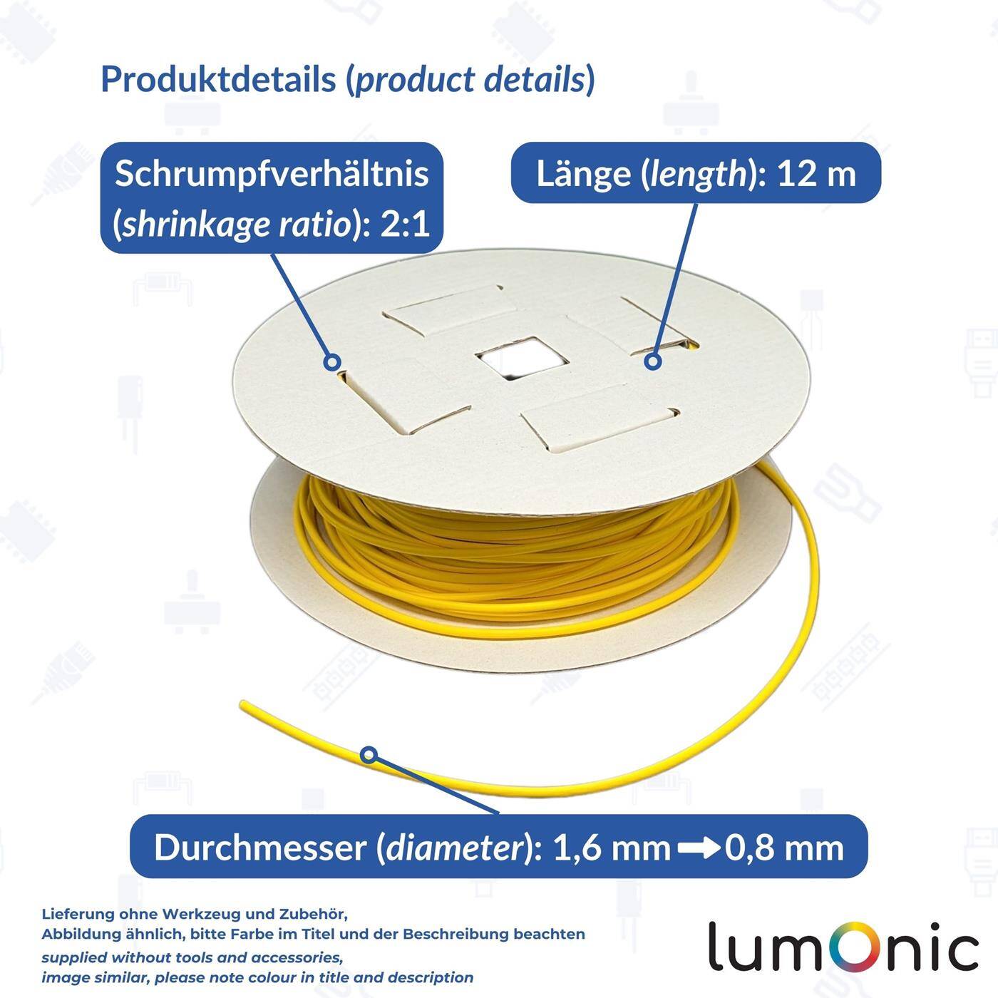 12m Heat shrink tubing Box 2:1 1,6 -> 0,8mm Green Yellow