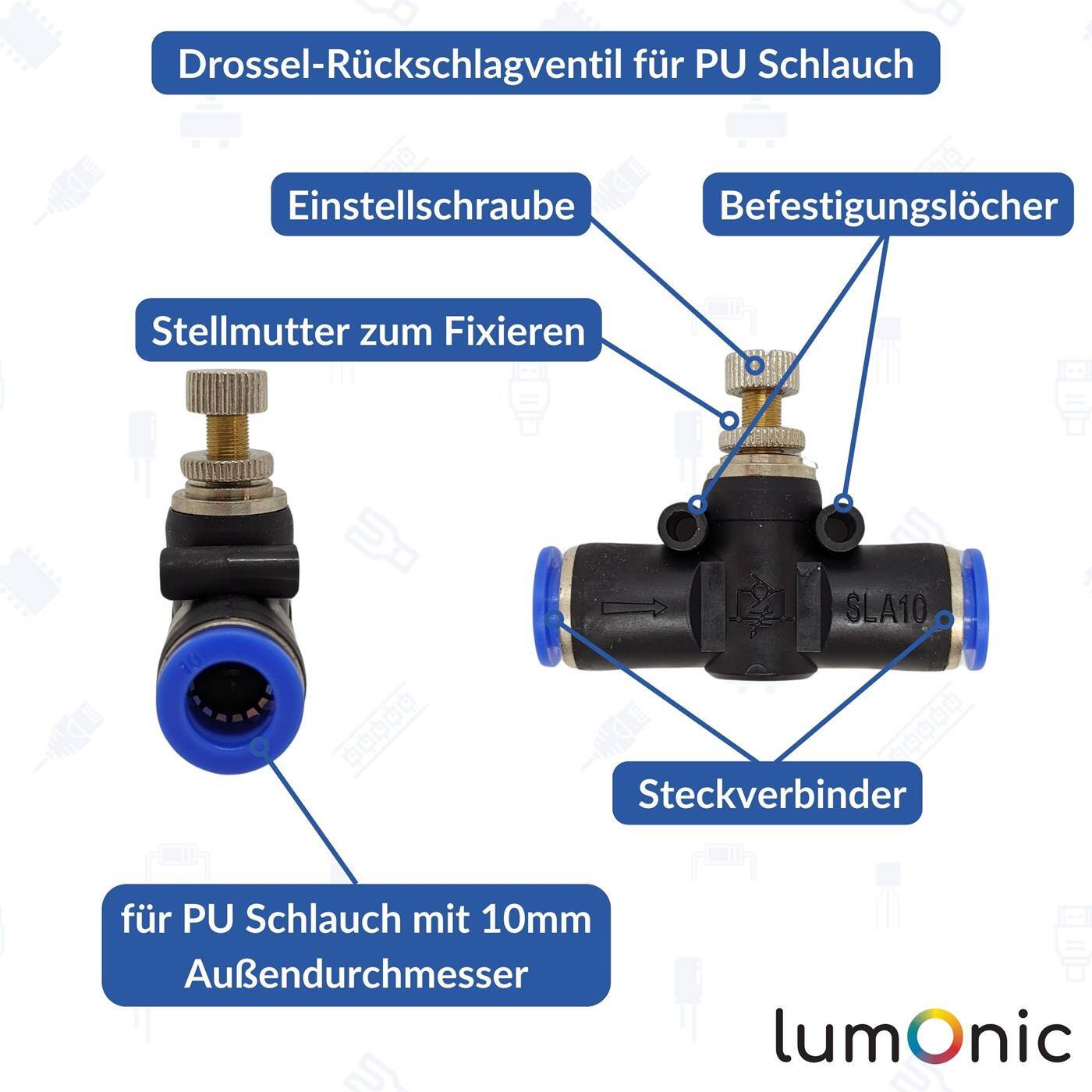 PU hose throttle check valve with plug connector 10mm Pneumatic throttle check valve Throttle valve Compressed air