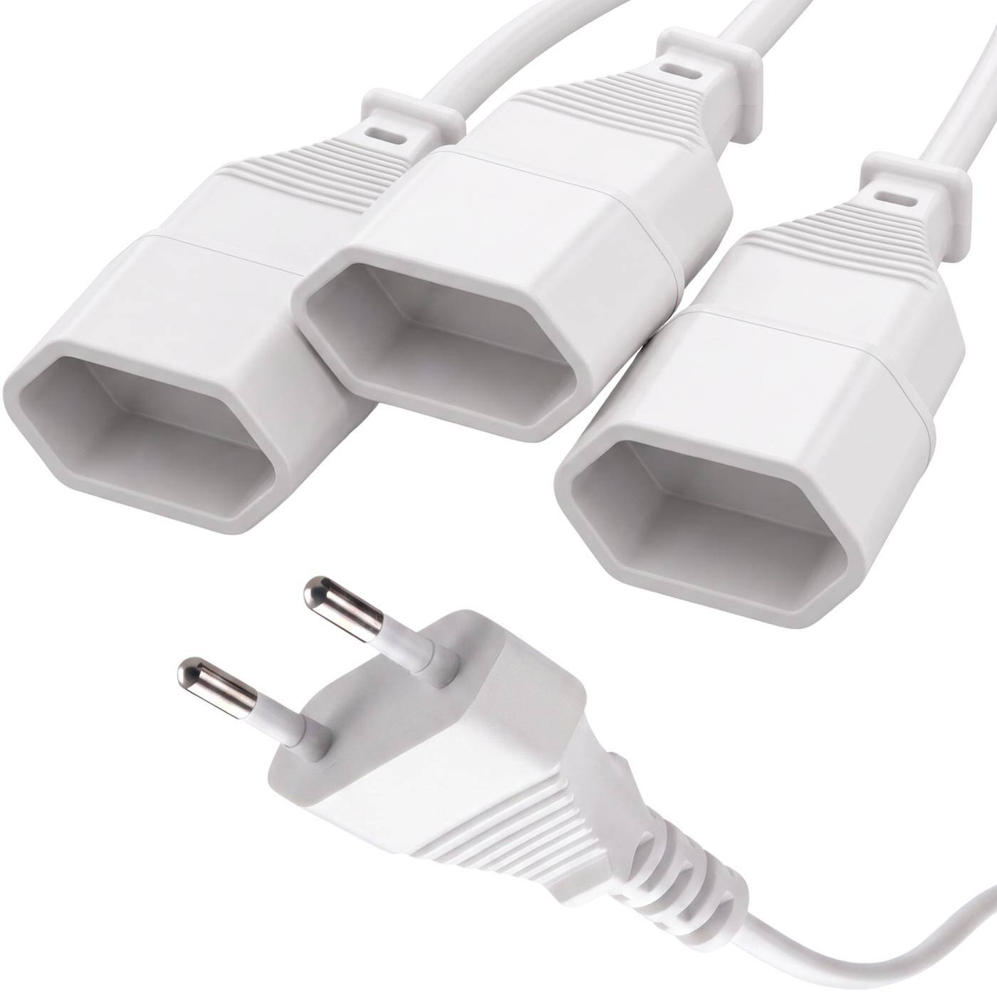 Lumonic Eurostecker Verlängerungskabel 3-fach, Weiß 3 m, 230 V - Drei Geräte an einem Kabel, für Fensterbank, Schreibtisch und TV-Board, kindersichere Buchsen, Eurostecker mit Knickschutz