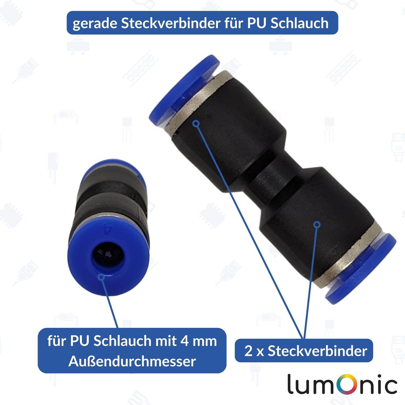 PU Schlauch Steckverbinder 4mm gerade Schnellverschluss pneumatischer Steckverbinder Schlauchverbinder Druckluft & Automatisierung