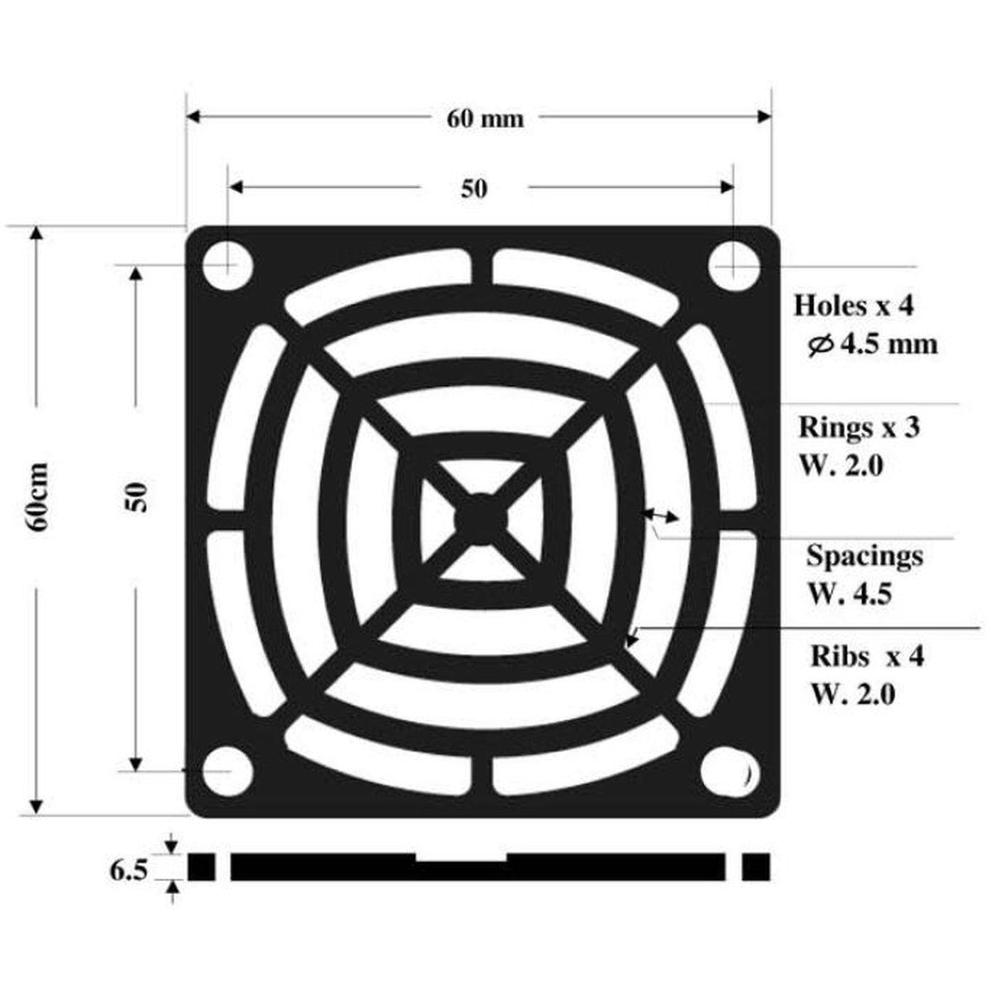 Lüftergitter + Staubfilter 60x60mm 45ppi 3-teilig Wechselfilter