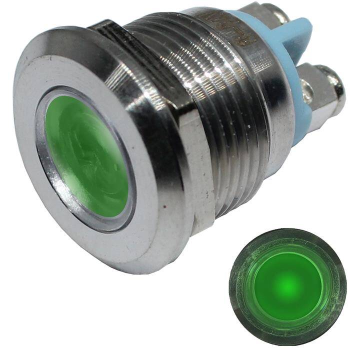 Edelstahl Kontrollleuchte V2A Signalleuchte Ø19mm LED Grün IP67 Schraubanschluss Ø22x28mm -25...+70°C