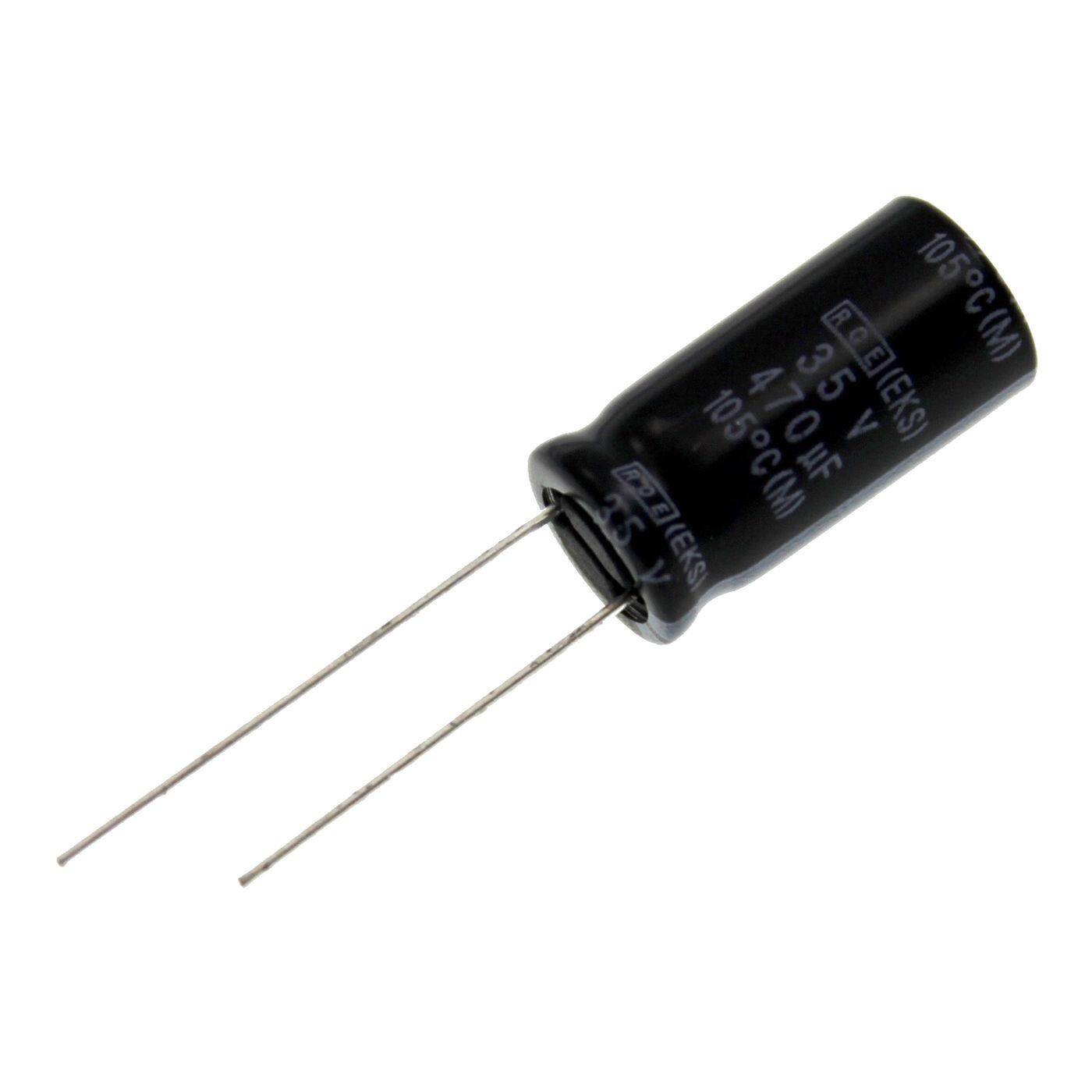 Elko Kondensator Radial 470µF 35V | Elektrolytkondensator bis zu einer Temperatur von 105°C | 10x20mm | 470uF EKS00DE347F00K Vishay