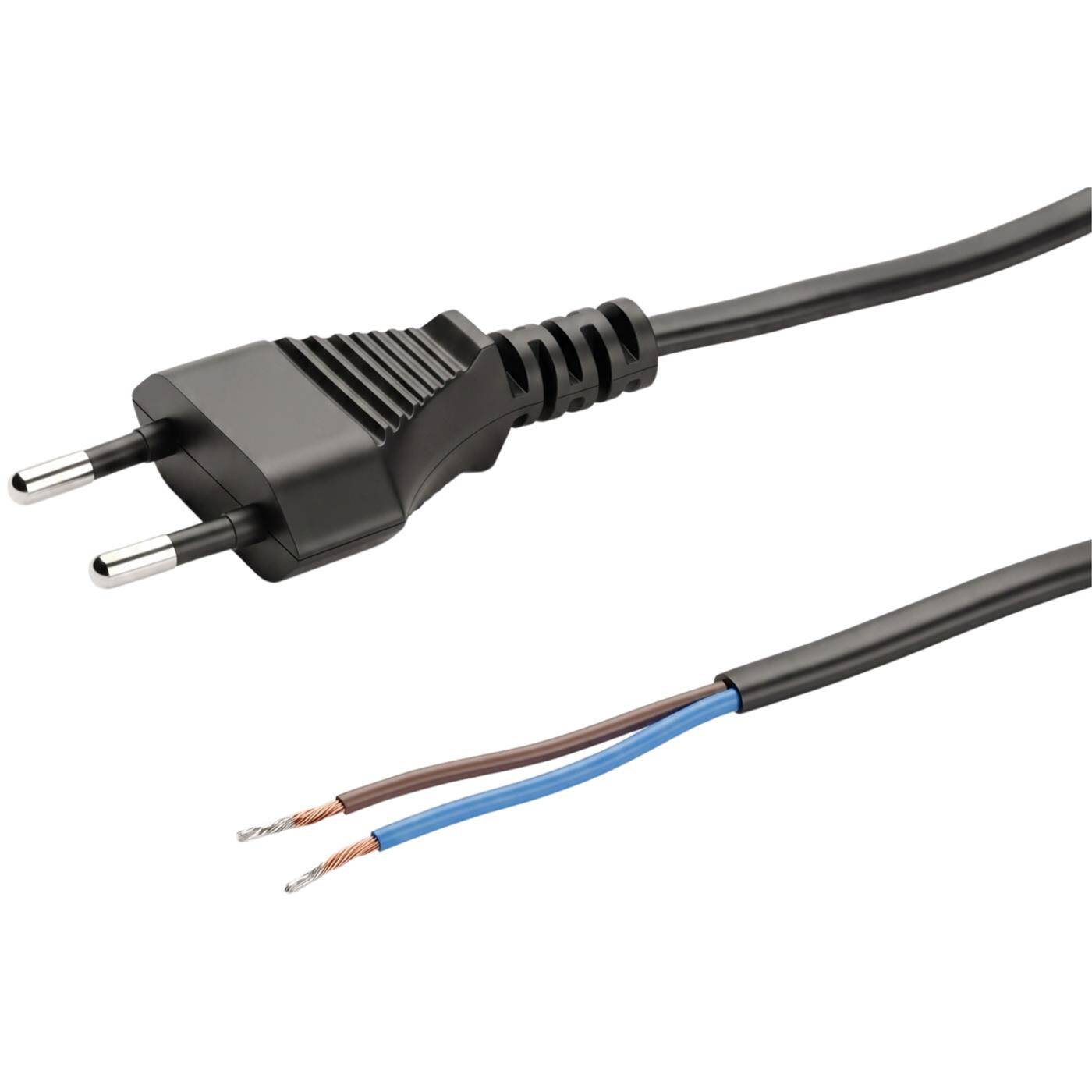 Lumonic Euro-Netzkabel mit Offenen Enden, Verzinnt, Schwarz 7,5 m, 230 V - Verzinnte anschlussfertige Enden, Reparatur von Leuchten und Deko, Knickschutz am Stecker, Eurostecker für jede Steckdose