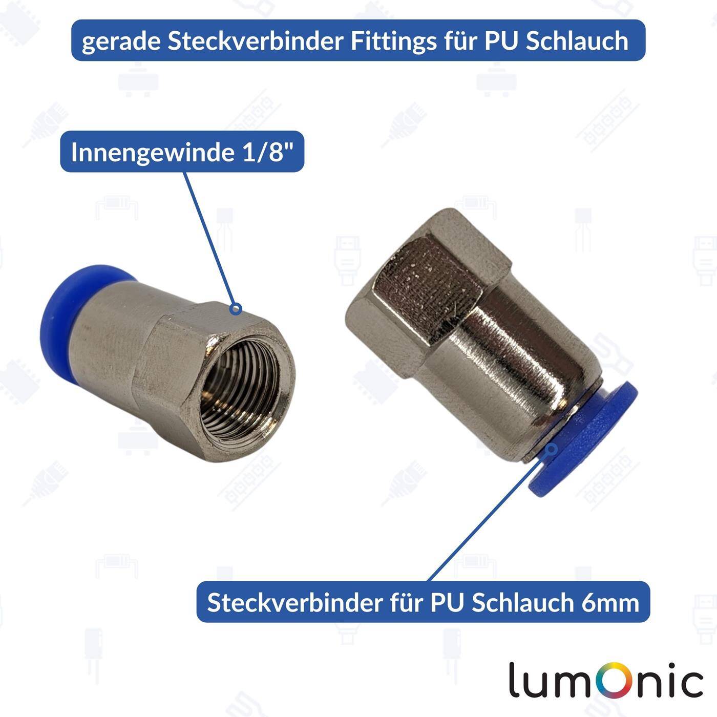 PU Schlauch Steckverbinder Fitting mit Innengewinde 6mm*1/8Zoll gerade Schnellverschluss pneumatischer Steckverbinder Schlauchverbinder Druckluft & Automatisierung