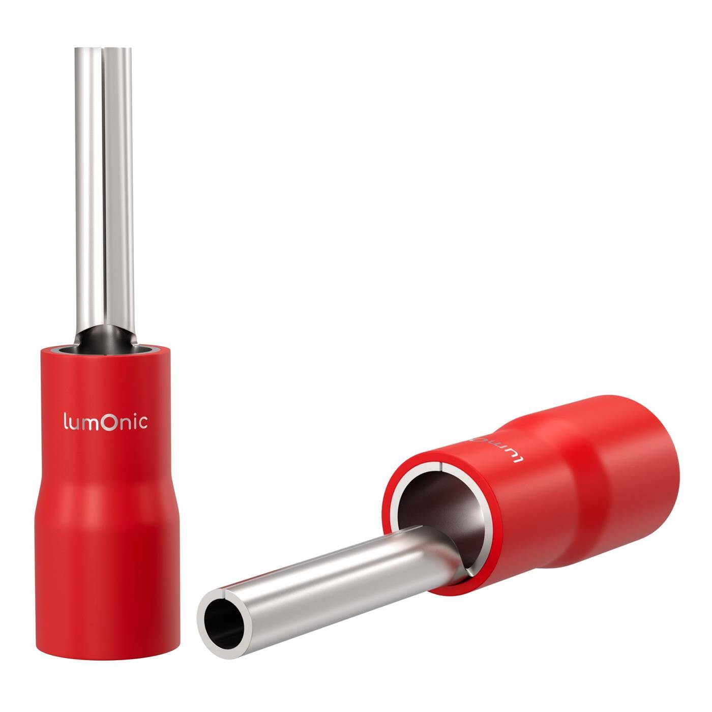 Lumonic 25x Stiftkabelschuh 0,5-1,5mm² Rot | Kupfer verzinnt | sichere Kabelverbindung ohne Löten | Crimp-Kabelschuh ideal für Lüsterklemmen | KFZ, Maschinenbau, Wohnmobil