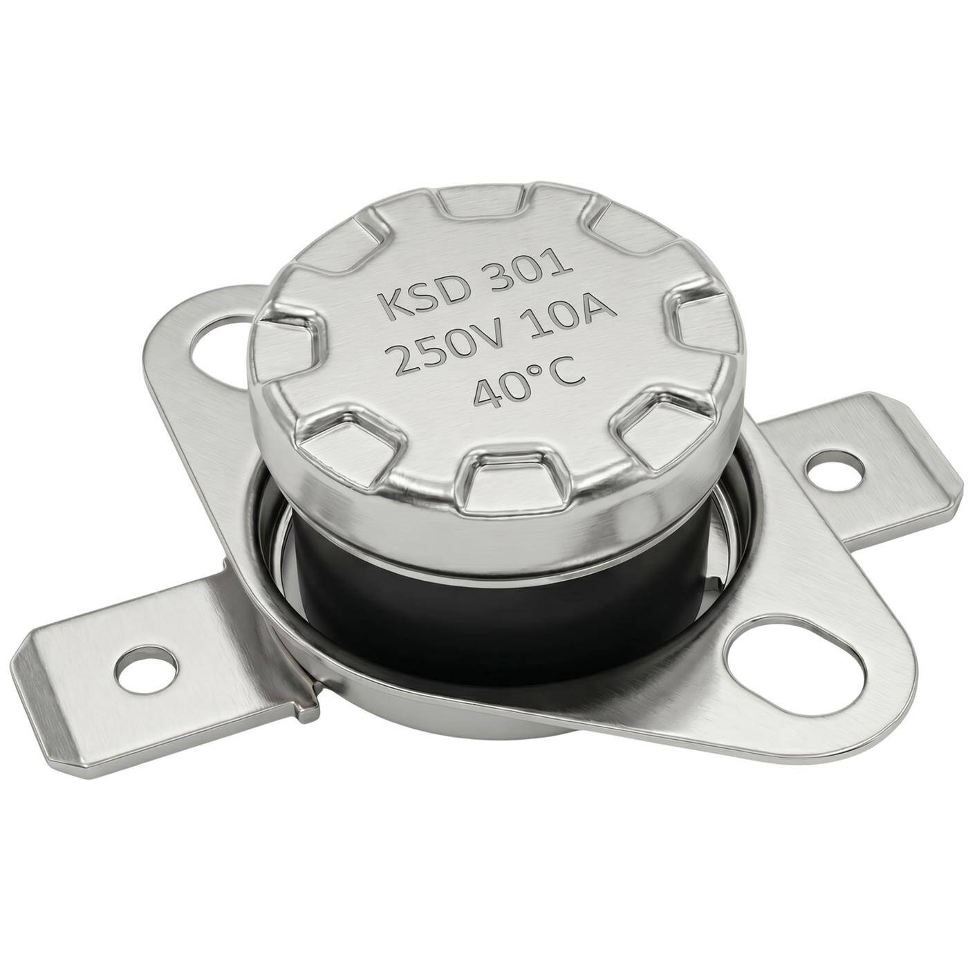 Lumonic KSD301 Temperaturschalter rund | 40°C ± 5°C | Öffner NC | max. 250V AC/10A | Flachstecker | Ø15×12mm | Thermoschalter, Bimetall | Kaffeemaschinen, Bügeleisen, Backöfen, Heizungen