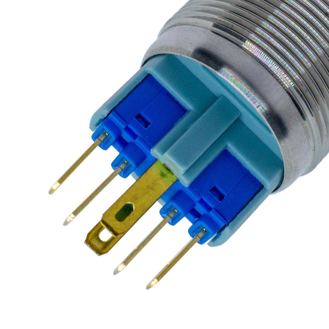 Edelstahl Drucktaster Flach Ø22mm Ring LED Gelb IP65 2,8x0,5mm Pins 250V 3A Vandalismussicher