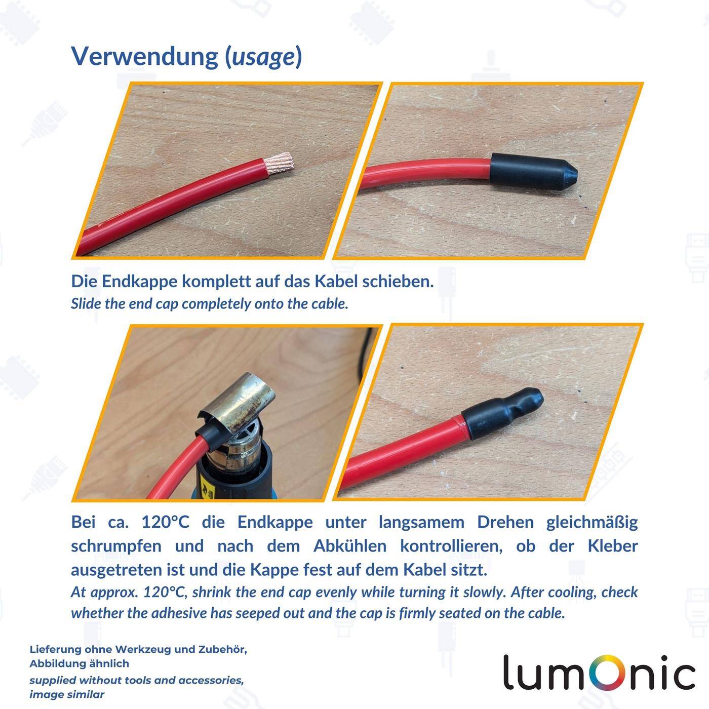 Warmschrumpf Endkappe mit Kleber 20 -> 6mm schwarz Verhältnis 3:1 vernetztes Polyolefin Schrumpfkappe für Kabel, Rohre und Seile