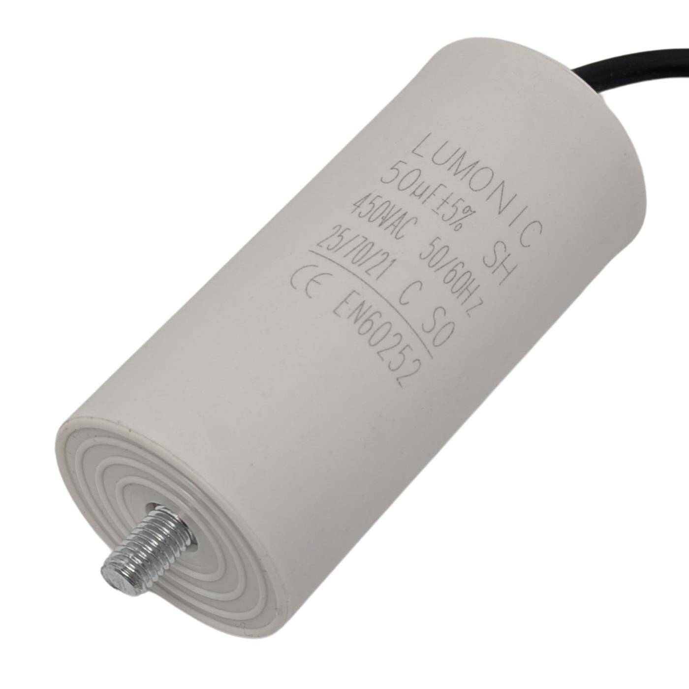 Anlaufkondensator mit Kabel 25cm 50µF 450V 45x100mm 50uF Motorkondensator mit Kunststoffgehäuse