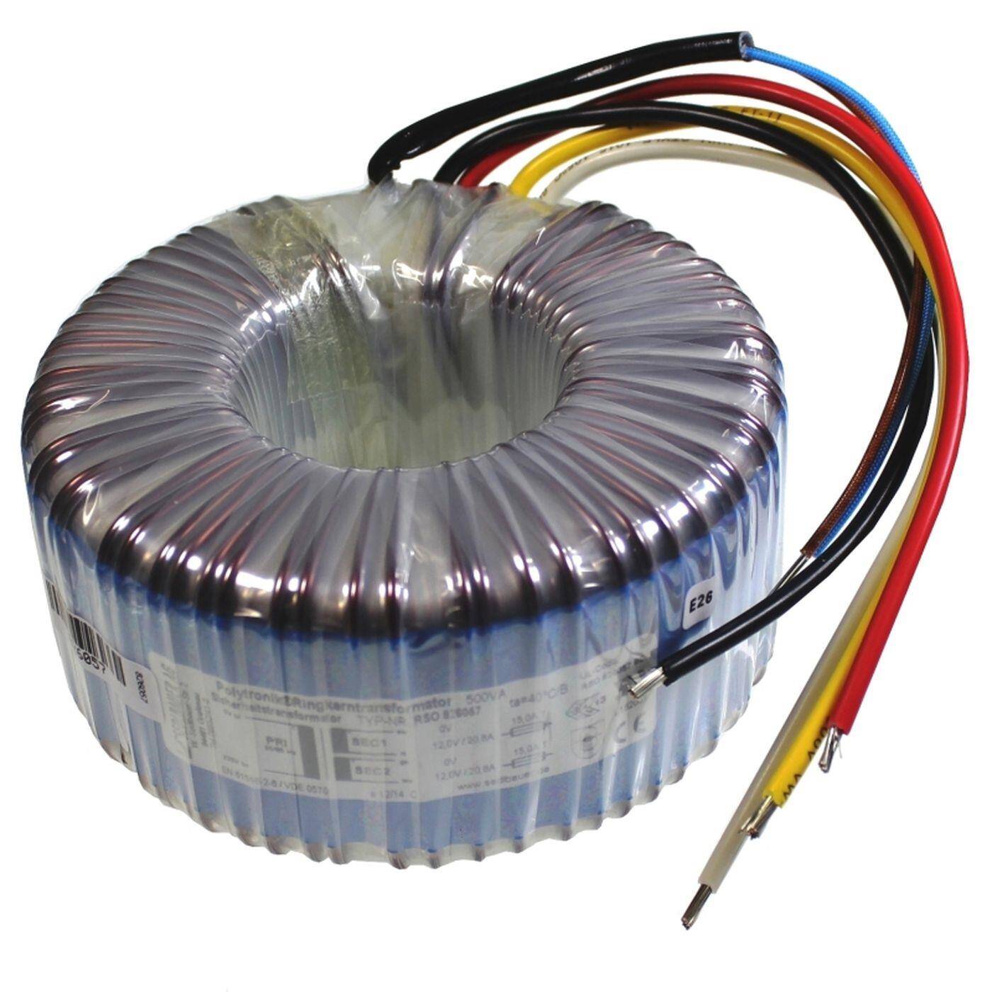 Lumonic Ringkerntrafo Transformator 500VA 2x12V für Audio, Industrie, Halogen und Schienensysteme - 230V Eingangsspannung - 24V Sekundärspannung - Modell RSO-826057