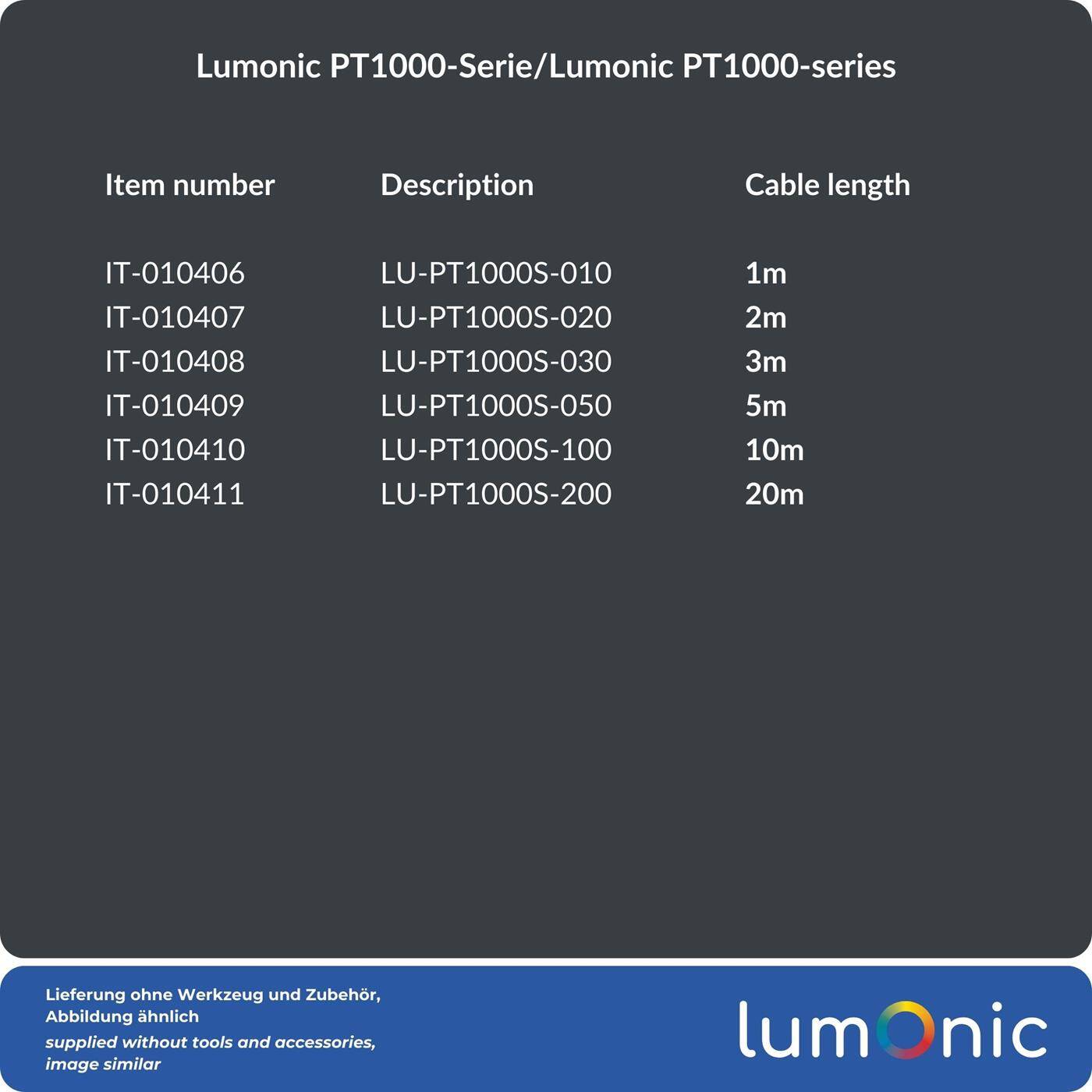 Lumonic Temperature sensor PT1000 with silicone cable 3m I -50...200°C I 6mm I 2-wire connection I IP65 I Temperature sensor Sensor I for heating, heat pumps, photovoltaics, automation
