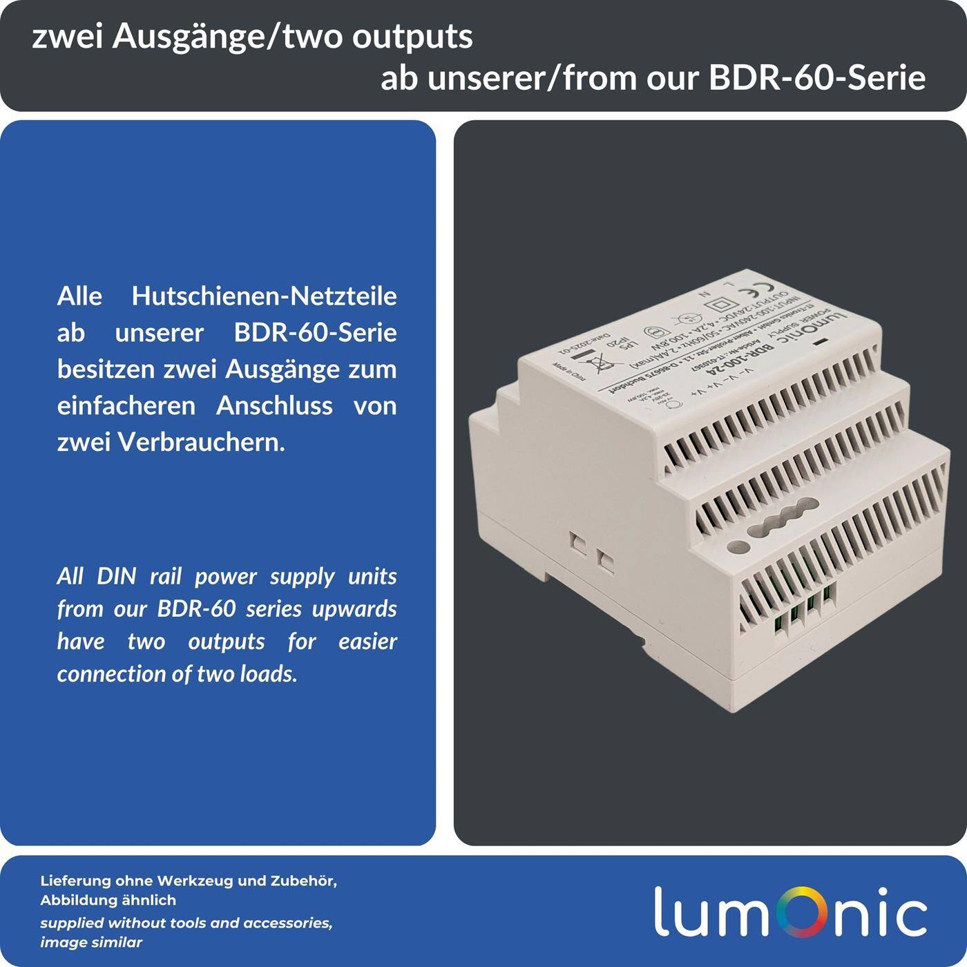 Lumonic I Netzteil Hutschiene BDR-100-24 I 24V / 100,8W I Input 100-240VAC I Überlastschutz & kurzschlussfest I DIN-Rail Schaltnetzteil I Schaltschrank & Verteilerkasten
