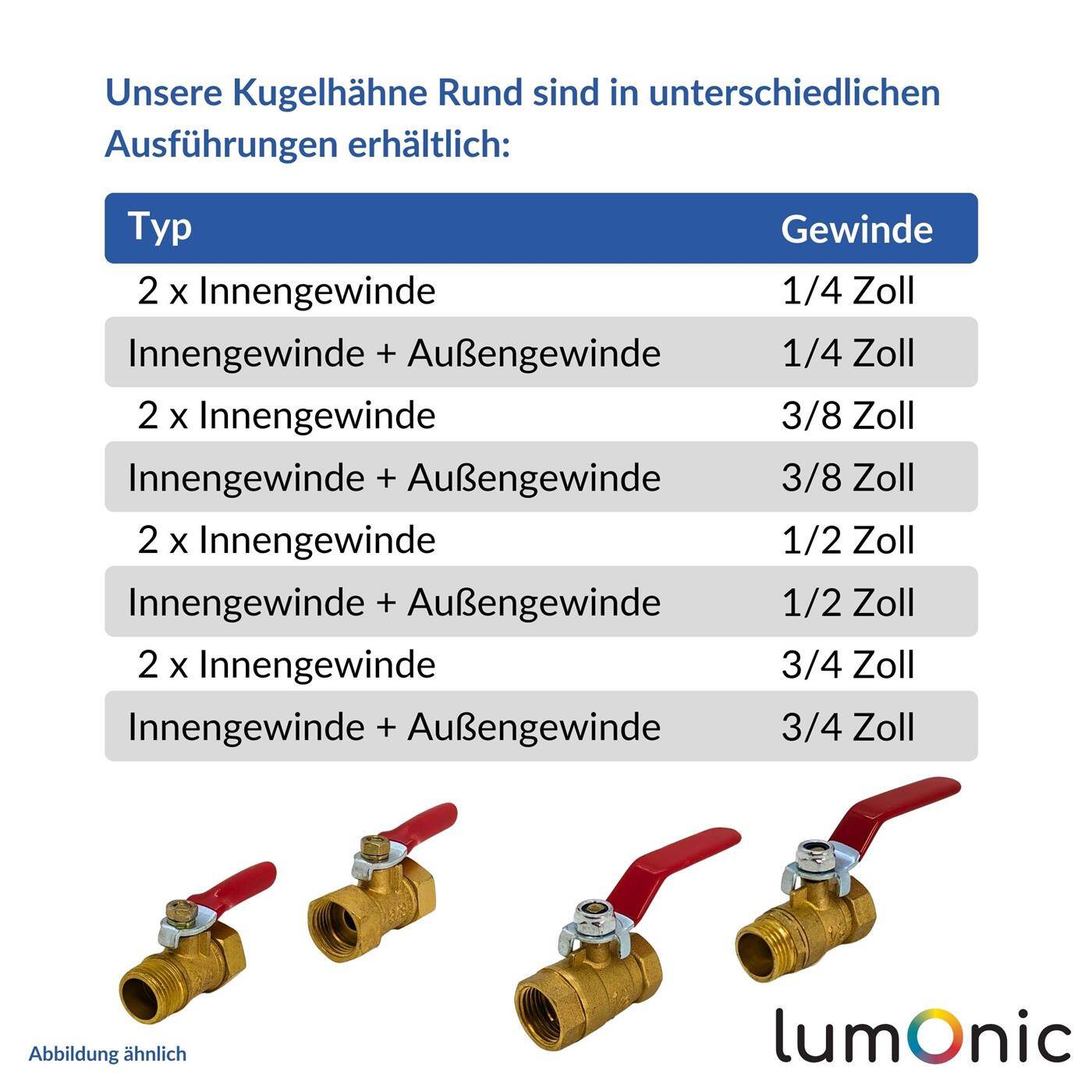 Lumonic I Ball valve round with lever handle I 1/2 Customs I 2 x Internal thread I Corrosion-resistant brass I Stopcock I for compressed air I Workshop