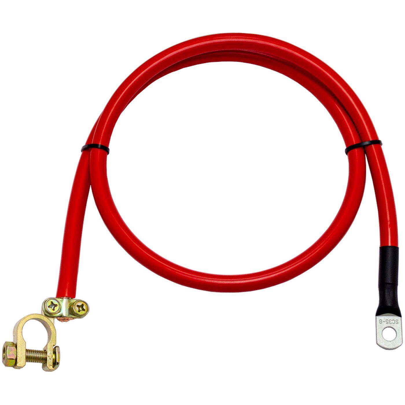 Lumonic 3m Battery cable 10mm² Red | M8 tubular cable lug &amp; pole clamp pre-installed | Solid Copper | FLY | -40…+85°C | PVC jacket | Car, motor vehicle, motorhome, boat, van, camper