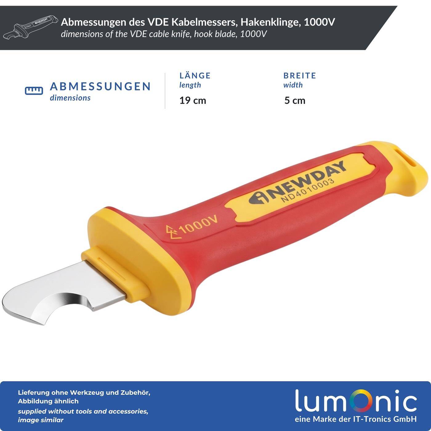 Lumonic VDE Cable Cutter 1000V, Hook Blade - 5Cr13 blade steel, for round cables, protective cap included, non-slip two-component handle