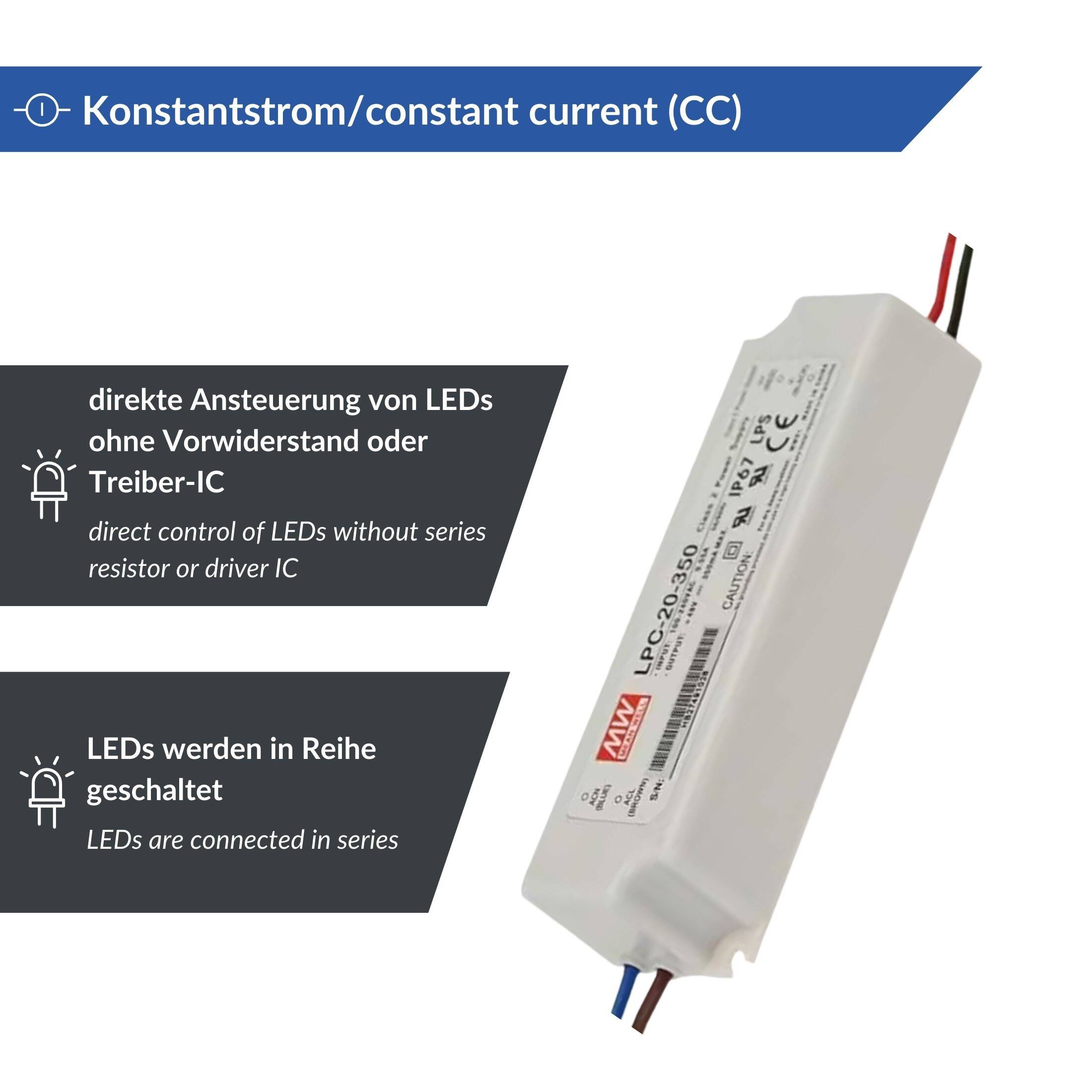 Zeigt einen LED Trafo mit Konstantstrom..