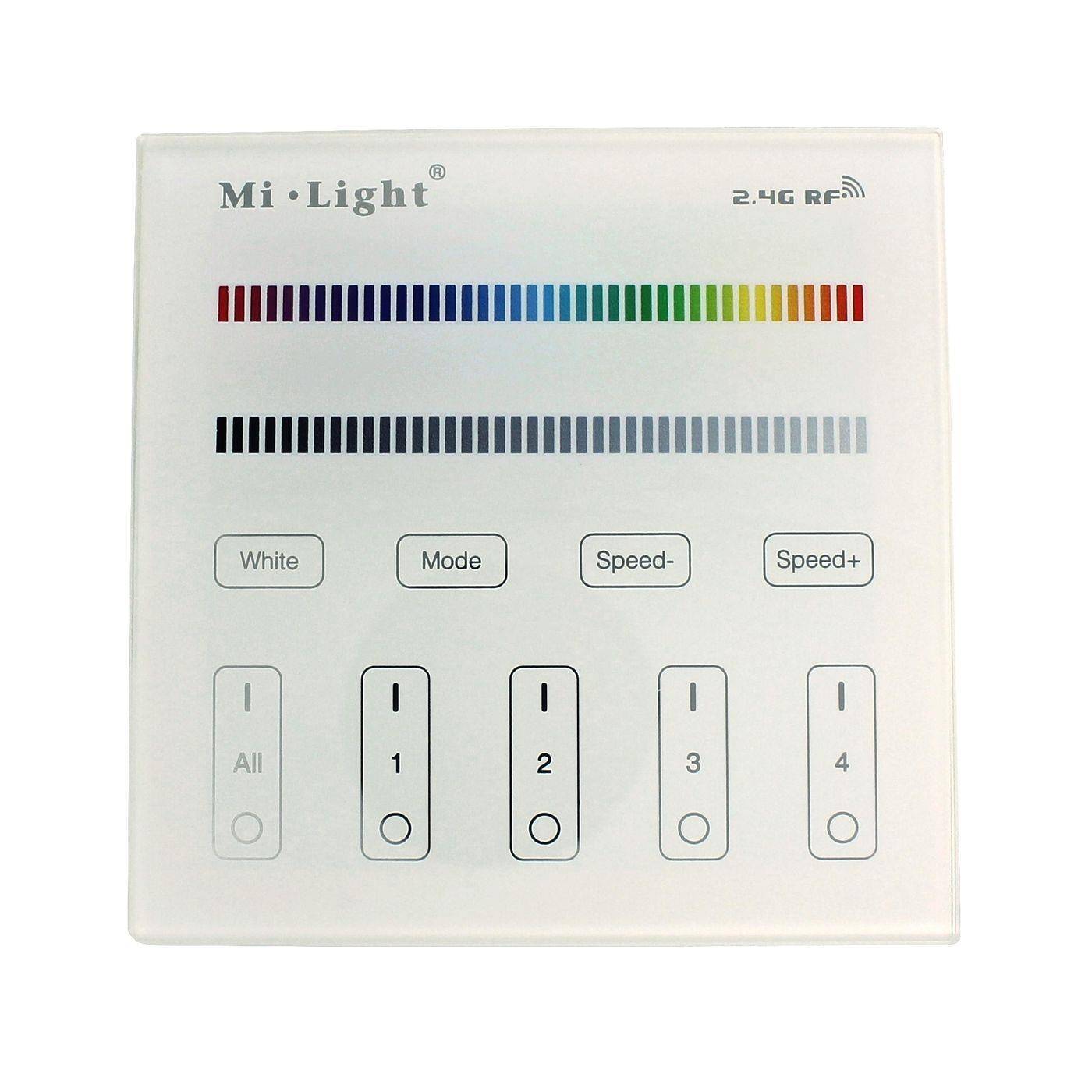 MiLight MiBoxer RGB RGBW LED 4-Zone Wand Touch Panel Controller Batterie RGB+W; 5-Pin