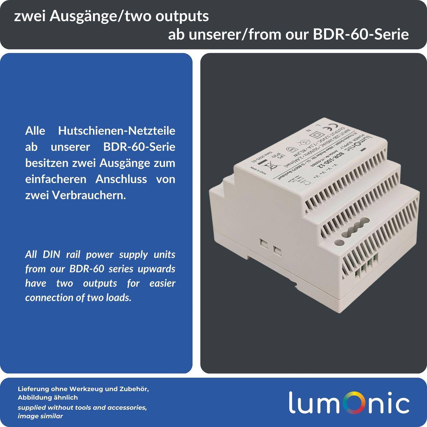 Lumonic I Netzteil Hutschiene BDR-100-12 I 12V / 85,2W I Input 100-240VAC I Überlastschutz & kurzschlussfest I DIN-Rail Schaltnetzteil I Schaltschrank & Verteilerkasten