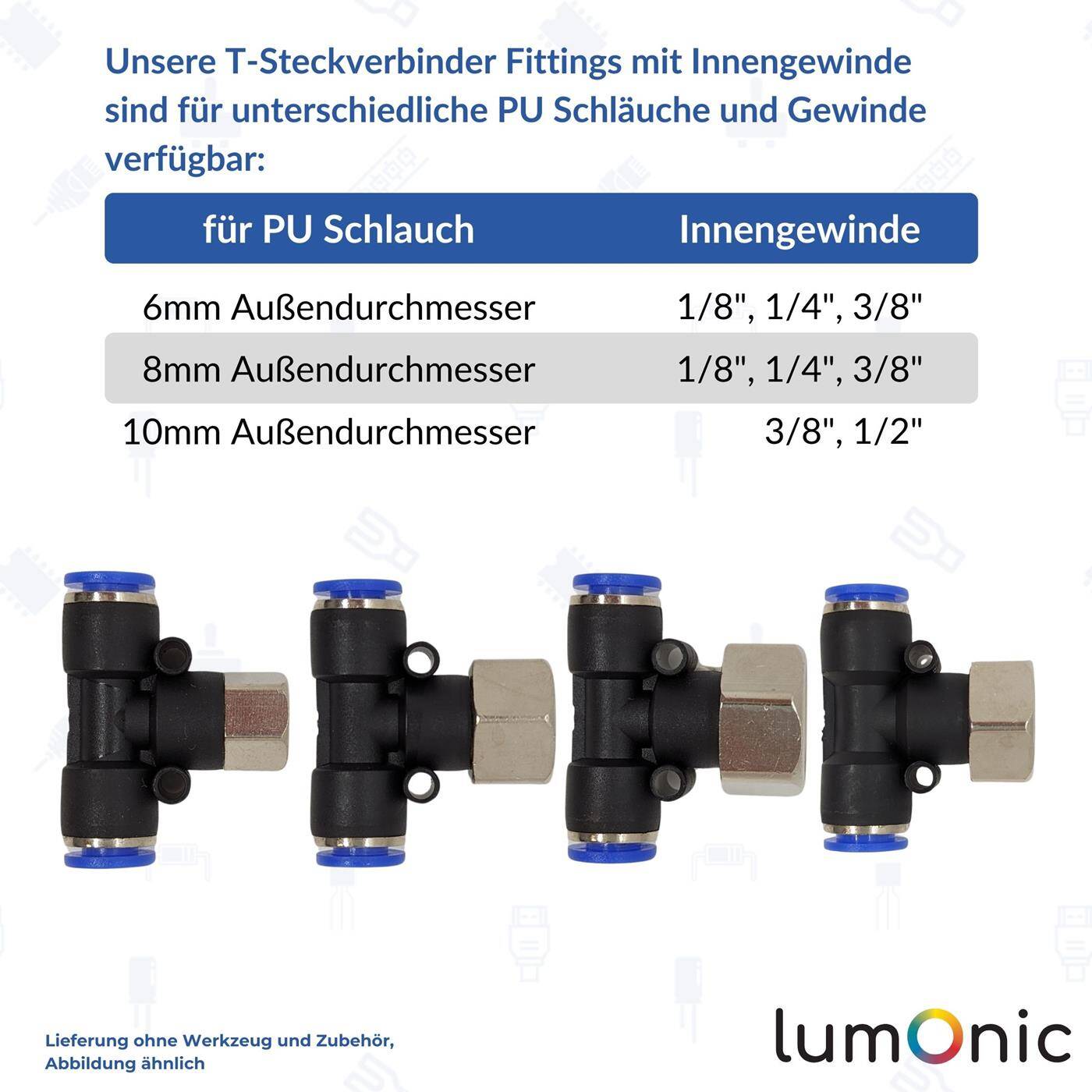 PU Schlauch T-Steckverbinder Fitting mit Innengewinde 10mm*3/8Zoll T-Stück Push-in pneumatischer Steckverbinder T-Verteiler Druckluft & Automatisierung PU Schlauch T-Steckverbinder Fitting mit Innengewinde 10mm*3/8Zoll T-Stück Push-in pneumatischer Steckverbinder T-Verteiler Druckluft & Automatisierung